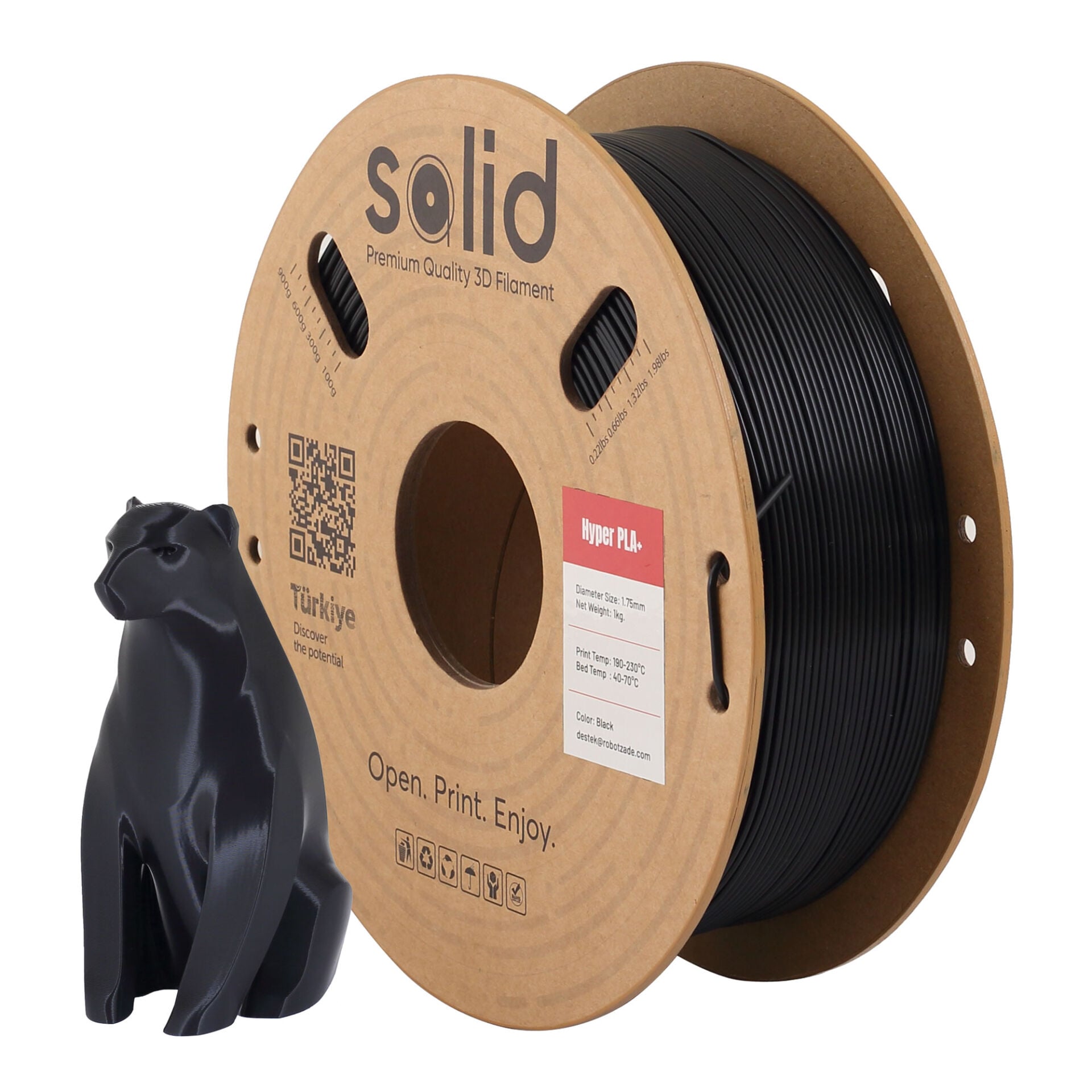 Solid Hyper PLA+ Siyah Filament 1.75mm - 1Kg