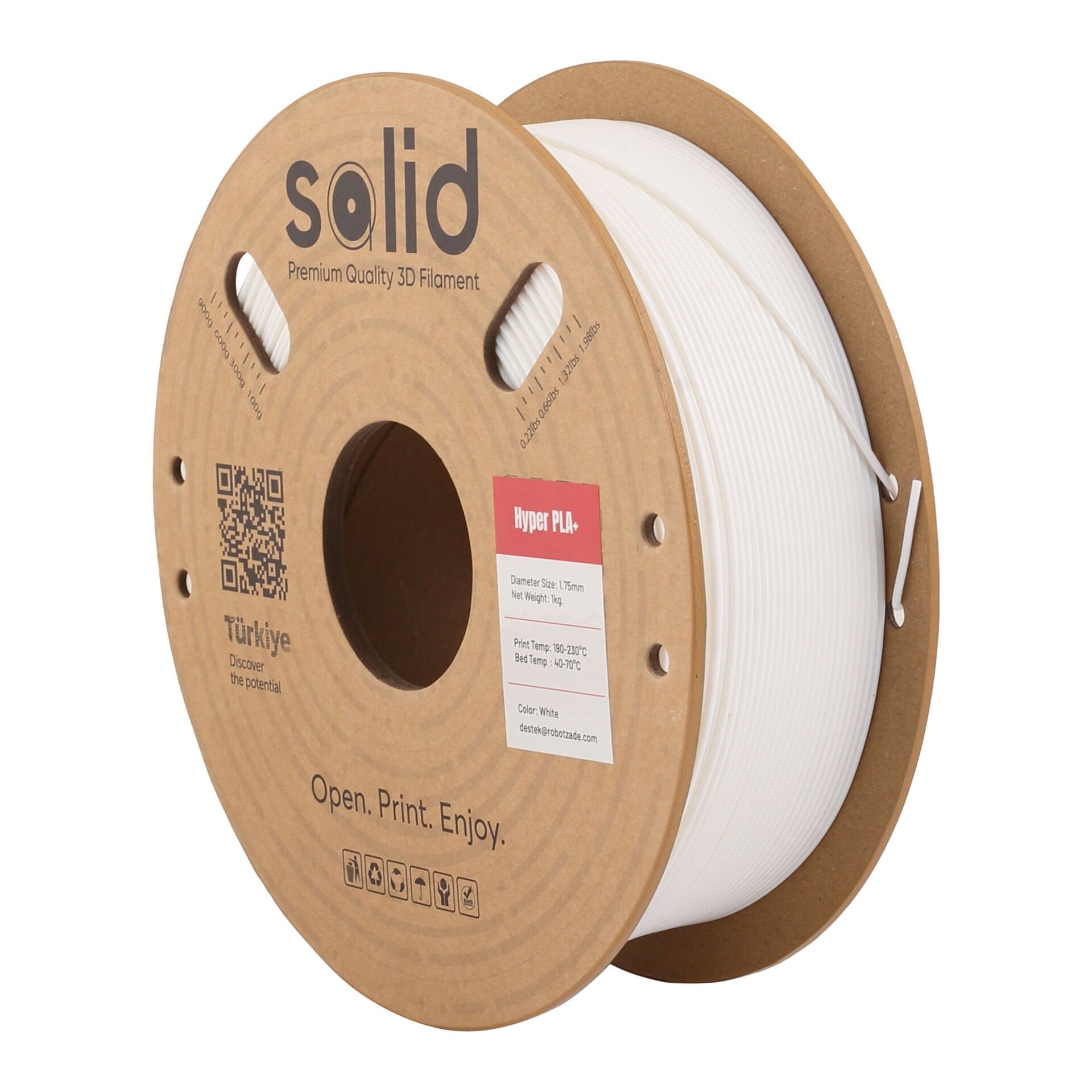Solid Hyper PLA+ Beyaz Filament 1.75mm - 1Kg