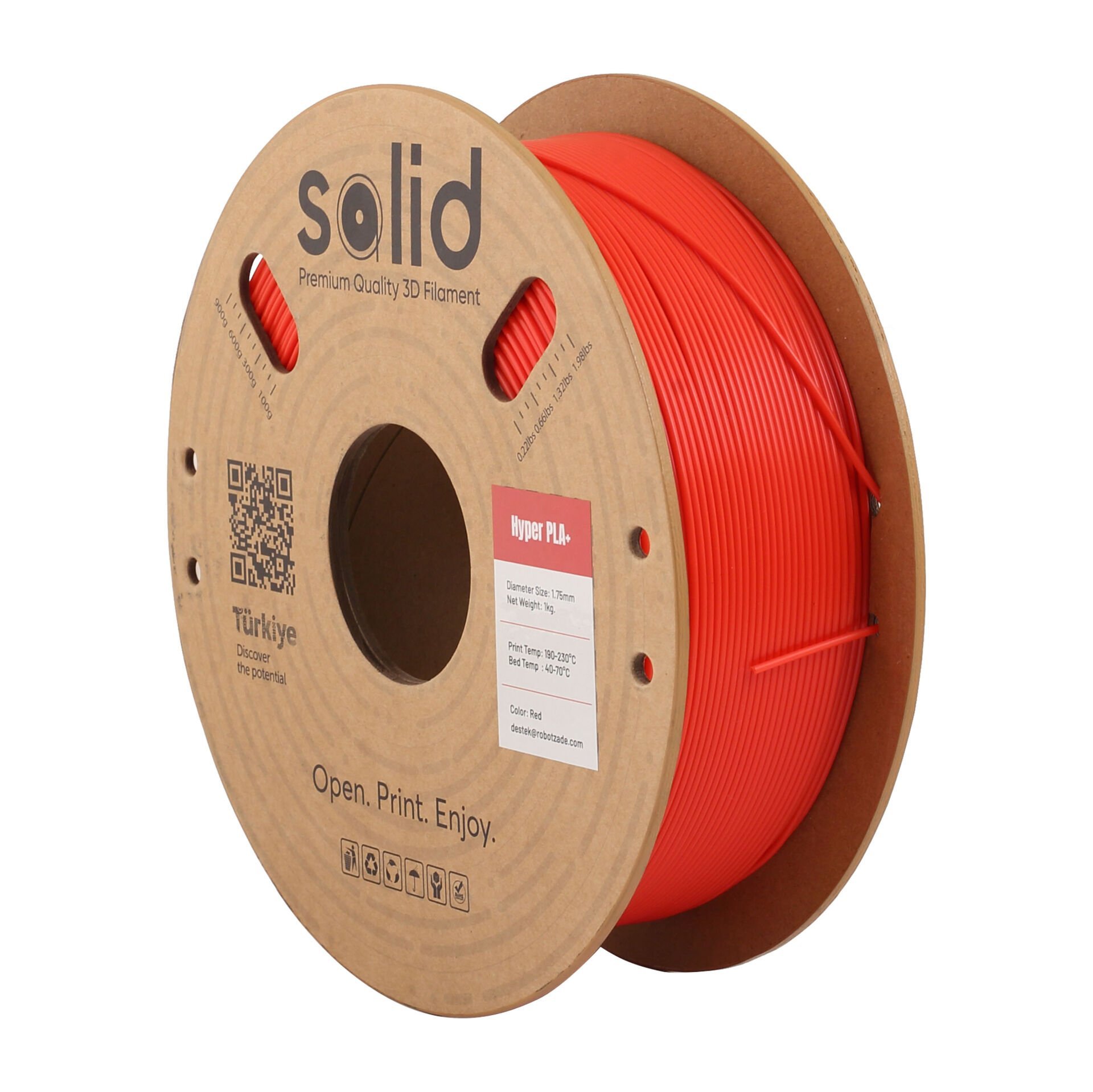 Solid Hyper PLA+ Kırmızı Filament 1.75mm - 1Kg