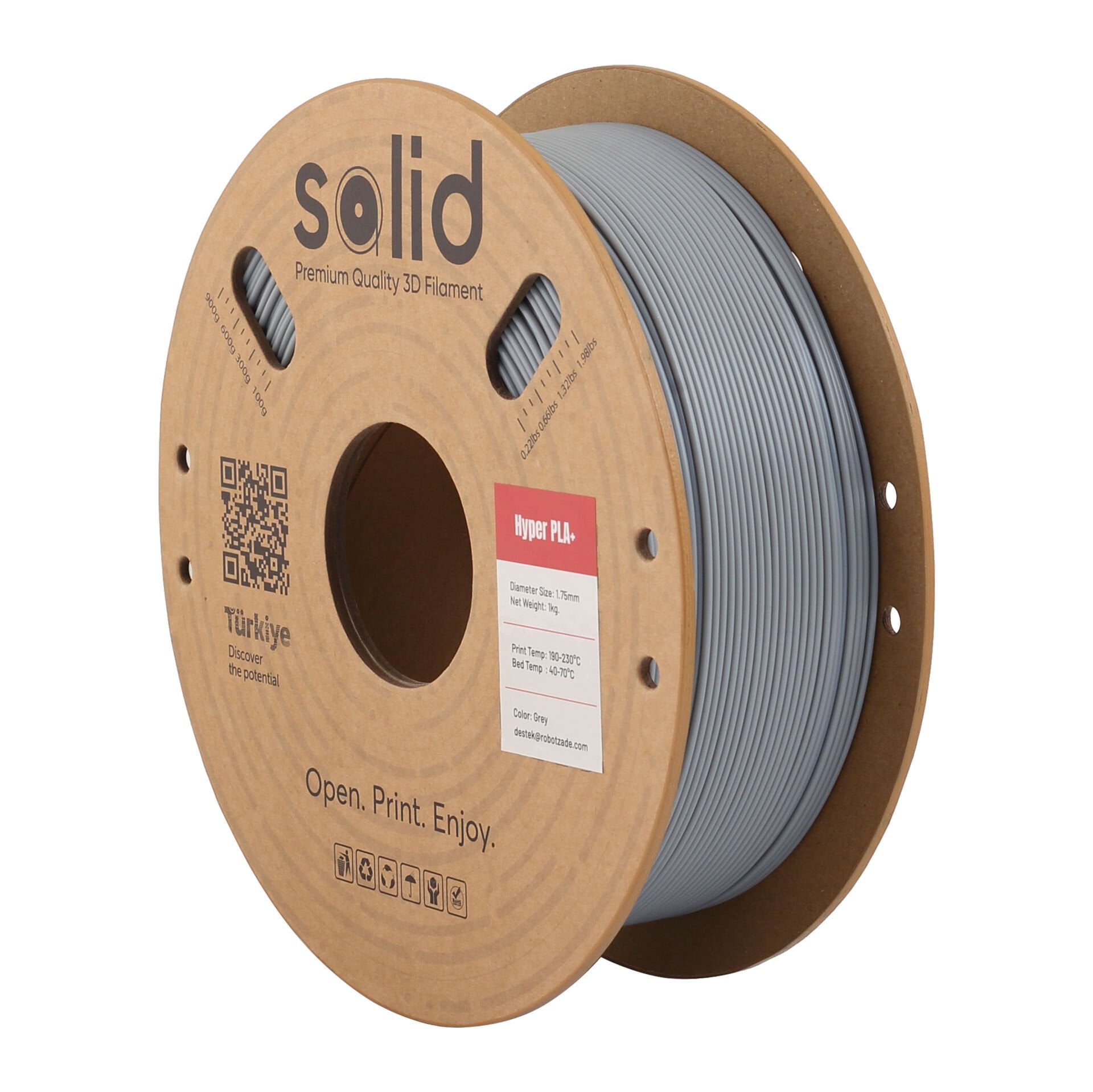 Solid Hyper PLA+ Gri Filament 1.75mm - 1Kg