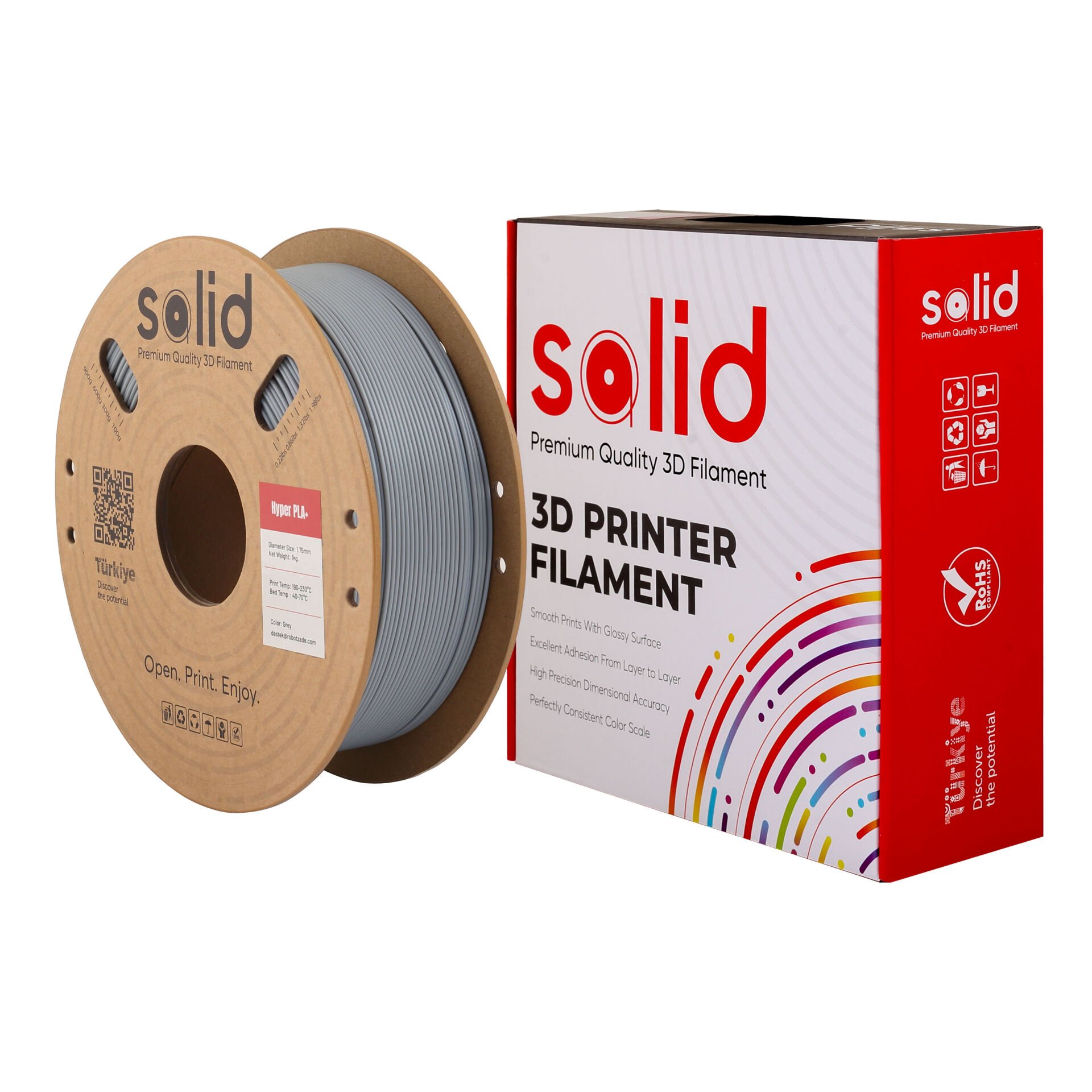 Solid Hyper PLA+ Gri Filament 1.75mm - 1Kg