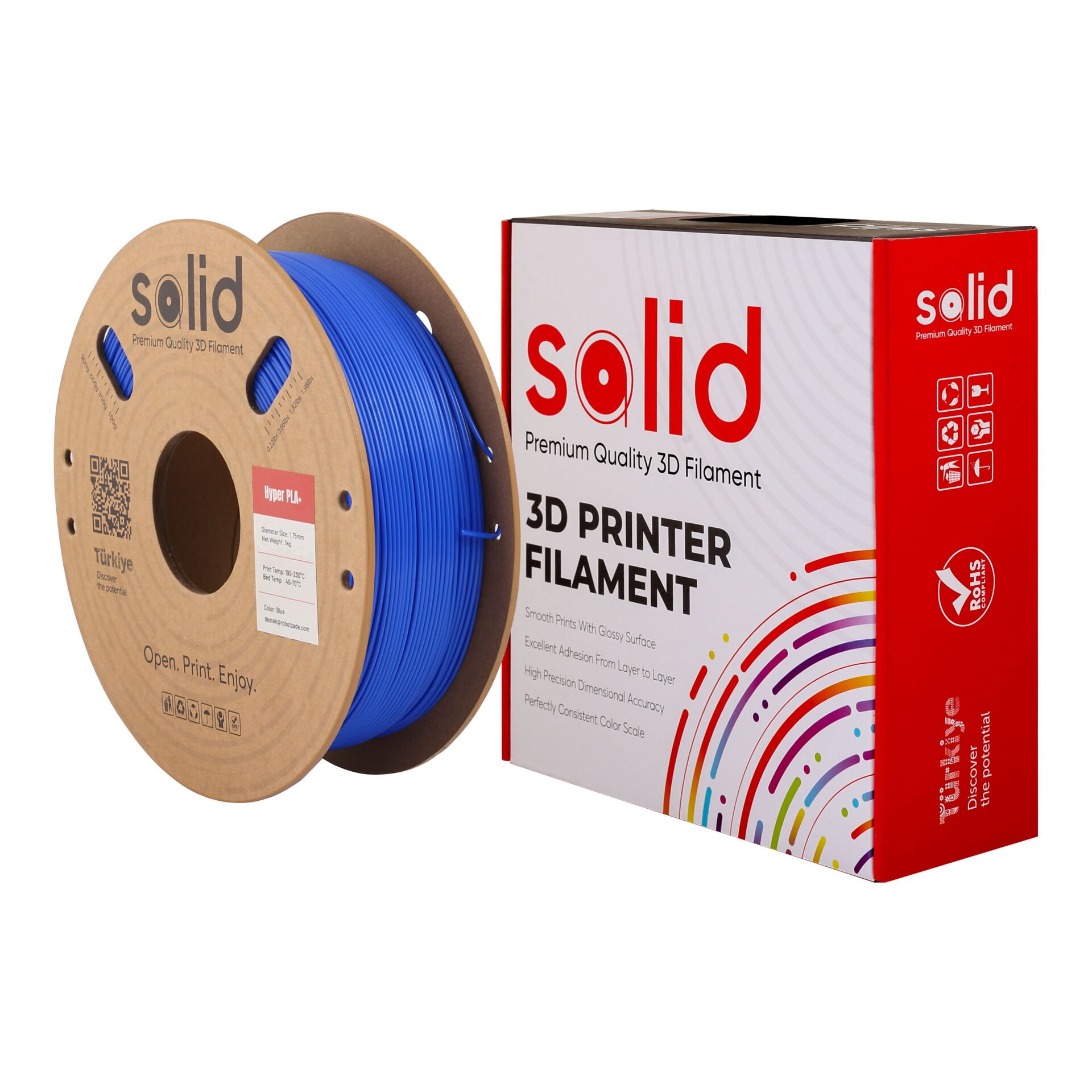 Solid Hyper PLA+ Mavi Filament 1.75mm - 1Kg