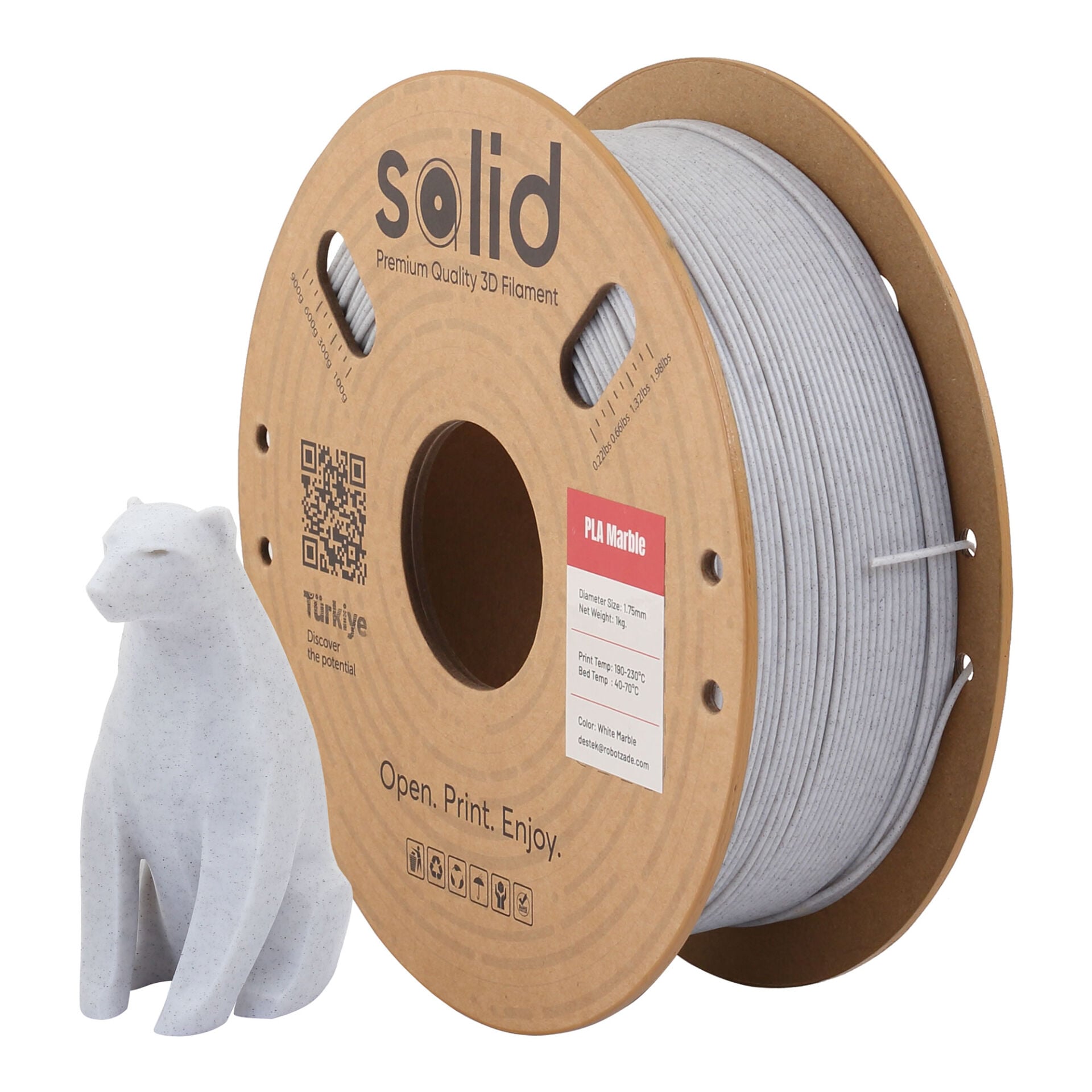 Solid PLA Mermer Marble Filament 1.75mm - 1Kg