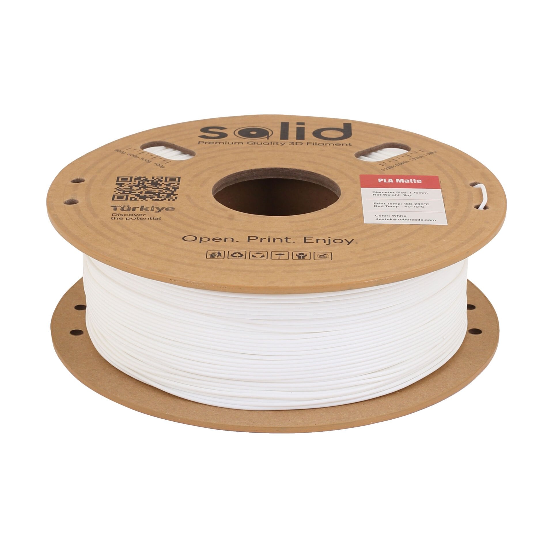Solid PLA Matte Beyaz Filament 1.75mm - 1Kg
