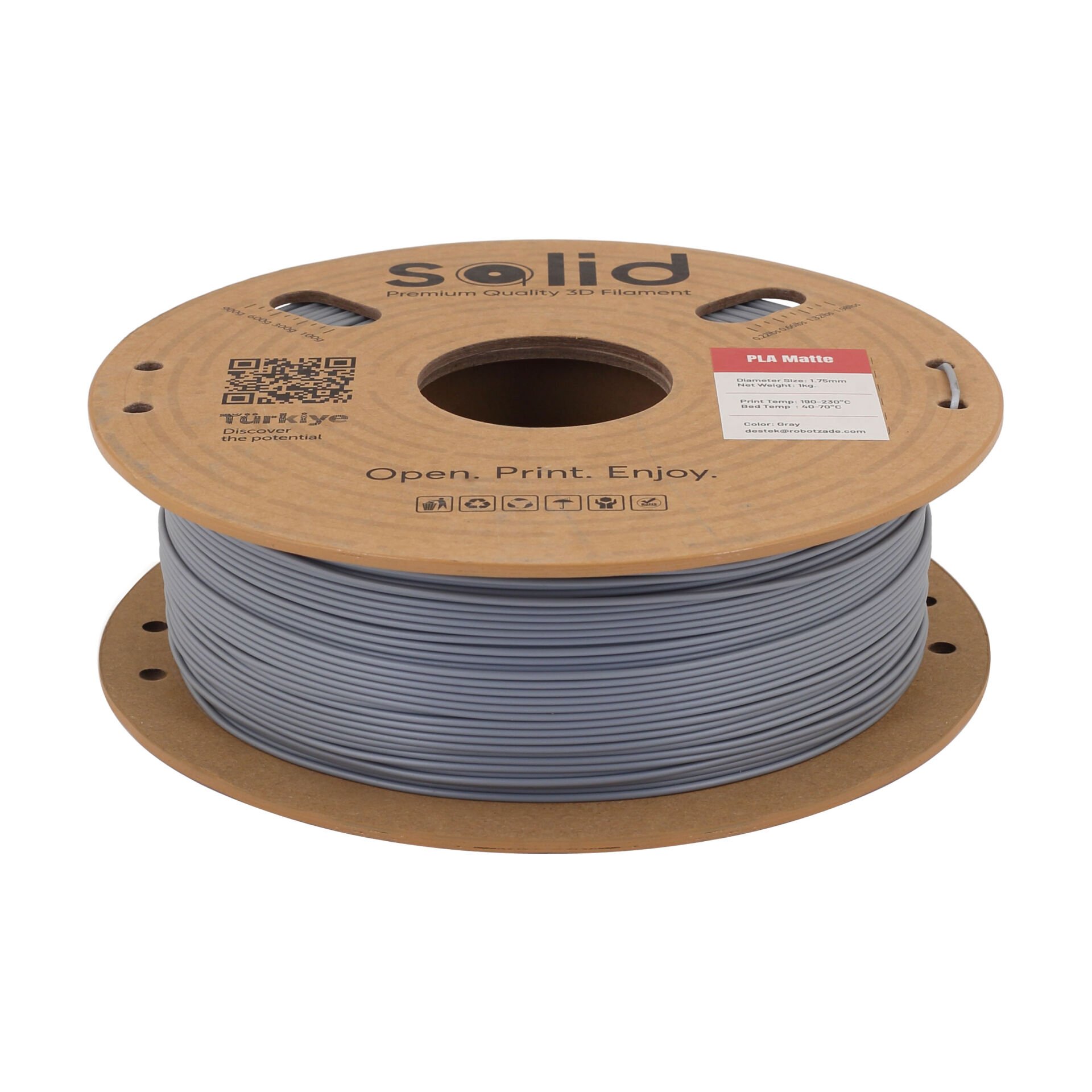 Solid PLA Matte Gri Filament 1.75mm - 1Kg