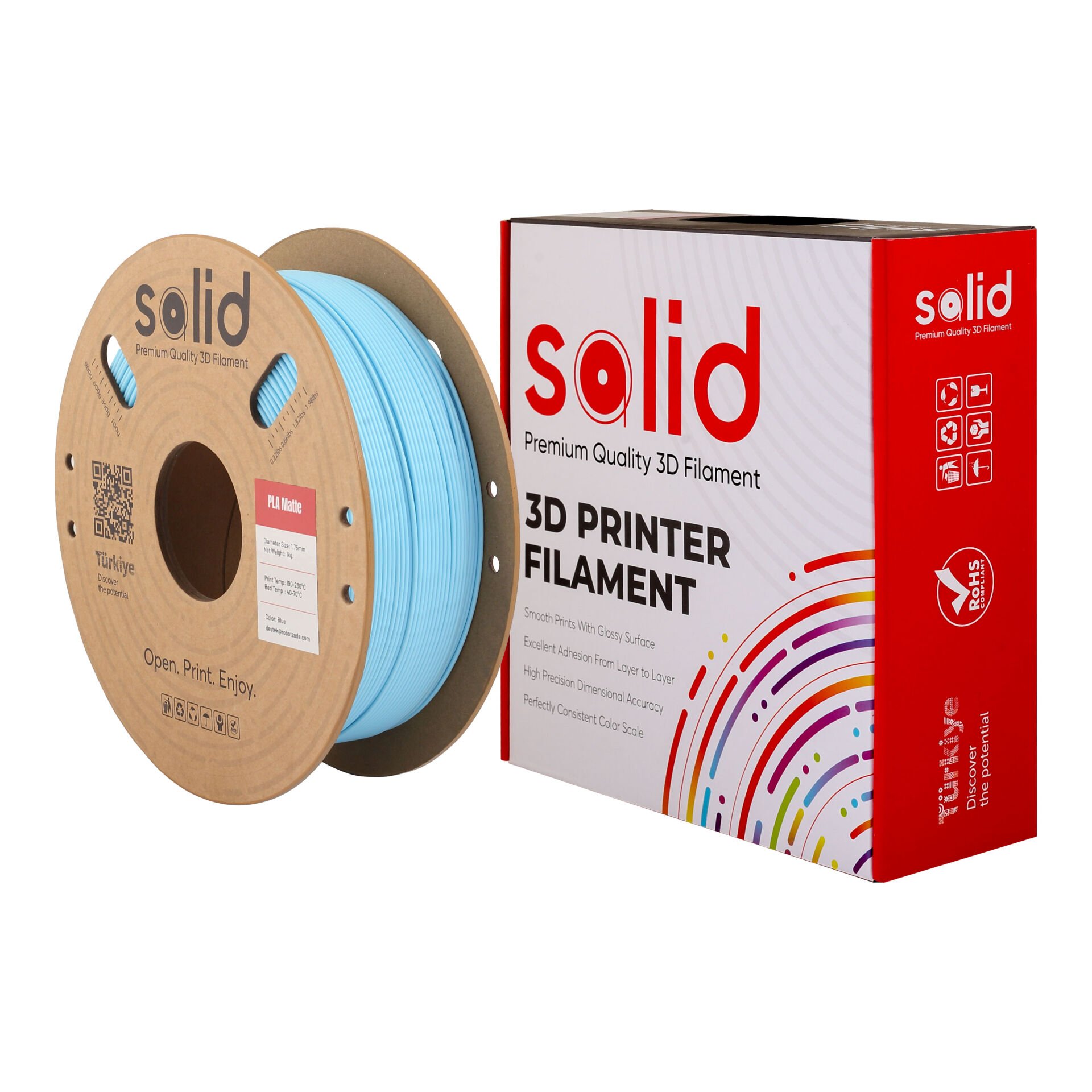 Solid PLA Matte Mavi Filament 1.75mm - 1Kg