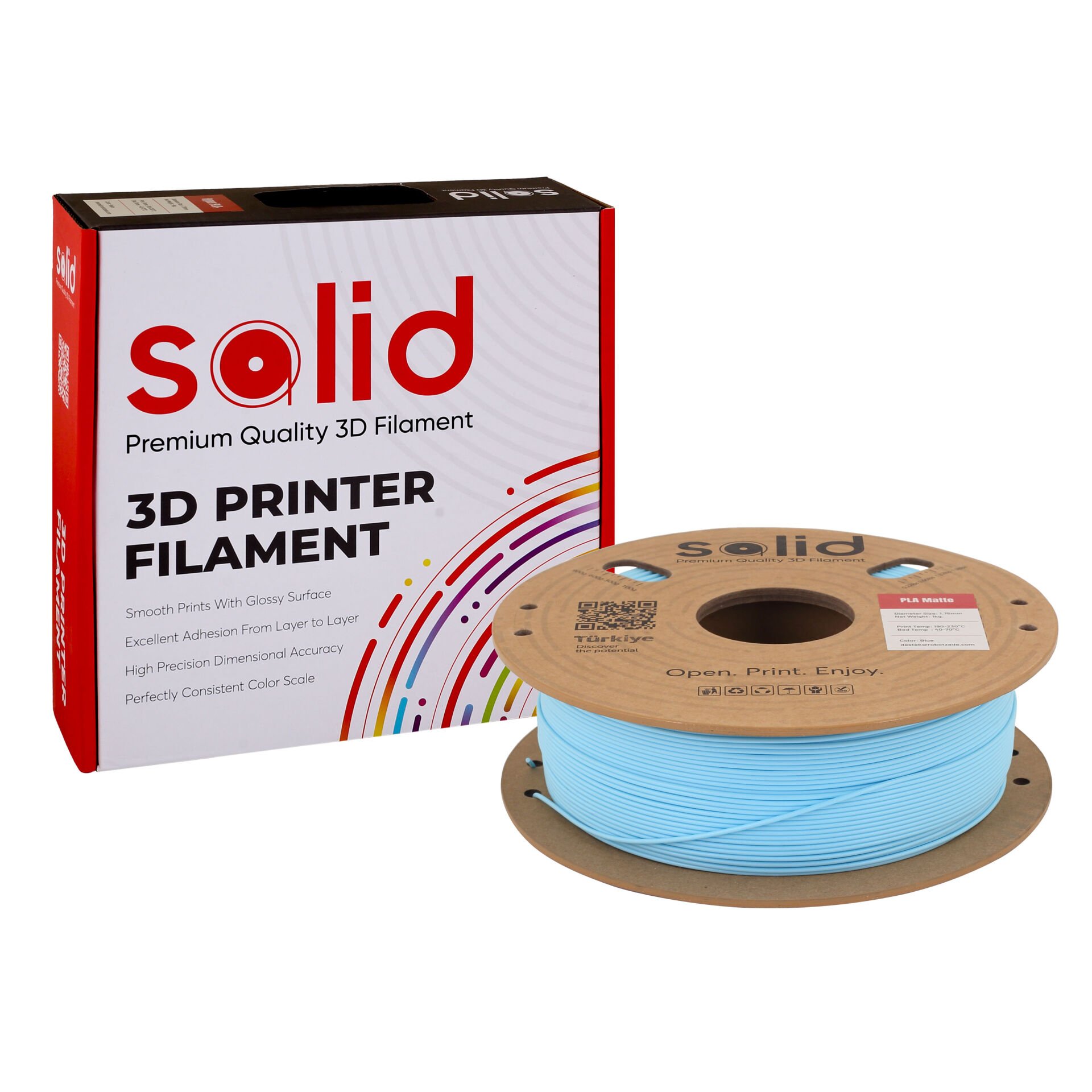 Solid PLA Matte Mavi Filament 1.75mm - 1Kg