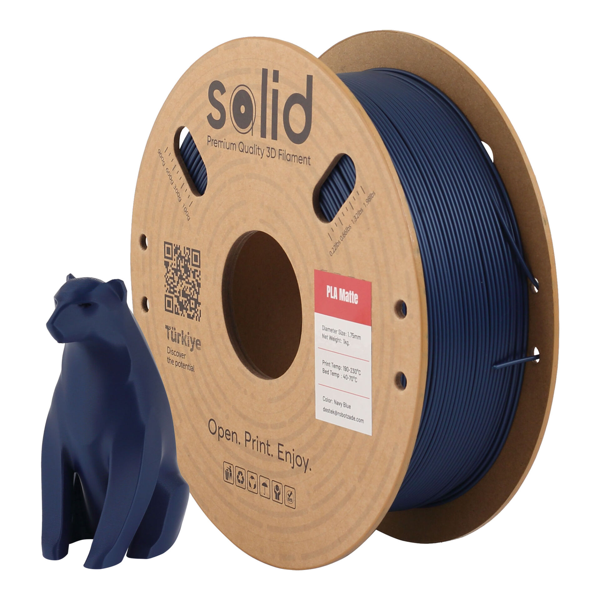 Solid PLA Matte Lacivert Filament 1.75mm - 1Kg