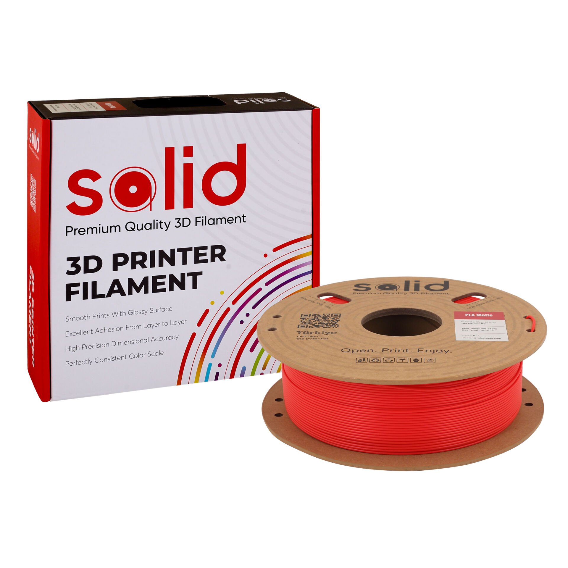 Solid PLA Matte Kırmızı Filament 1.75mm - 1Kg
