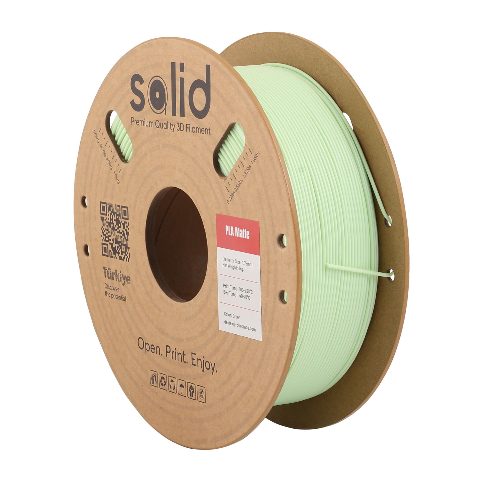 Solid PLA Matte Yeşil Filament 1.75mm - 1Kg