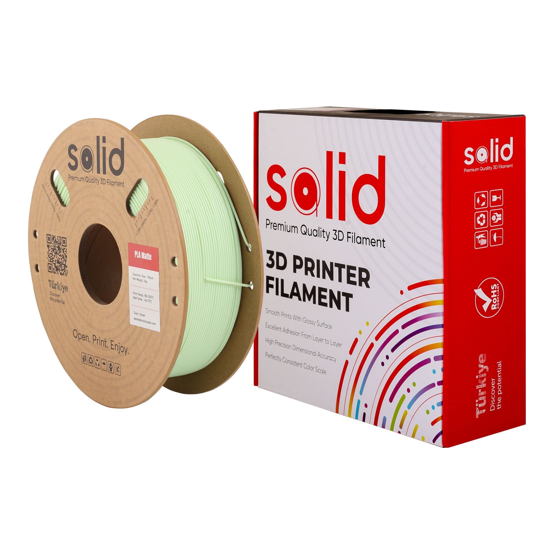 Solid PLA Matte Yeşil Filament 1.75mm - 1Kg