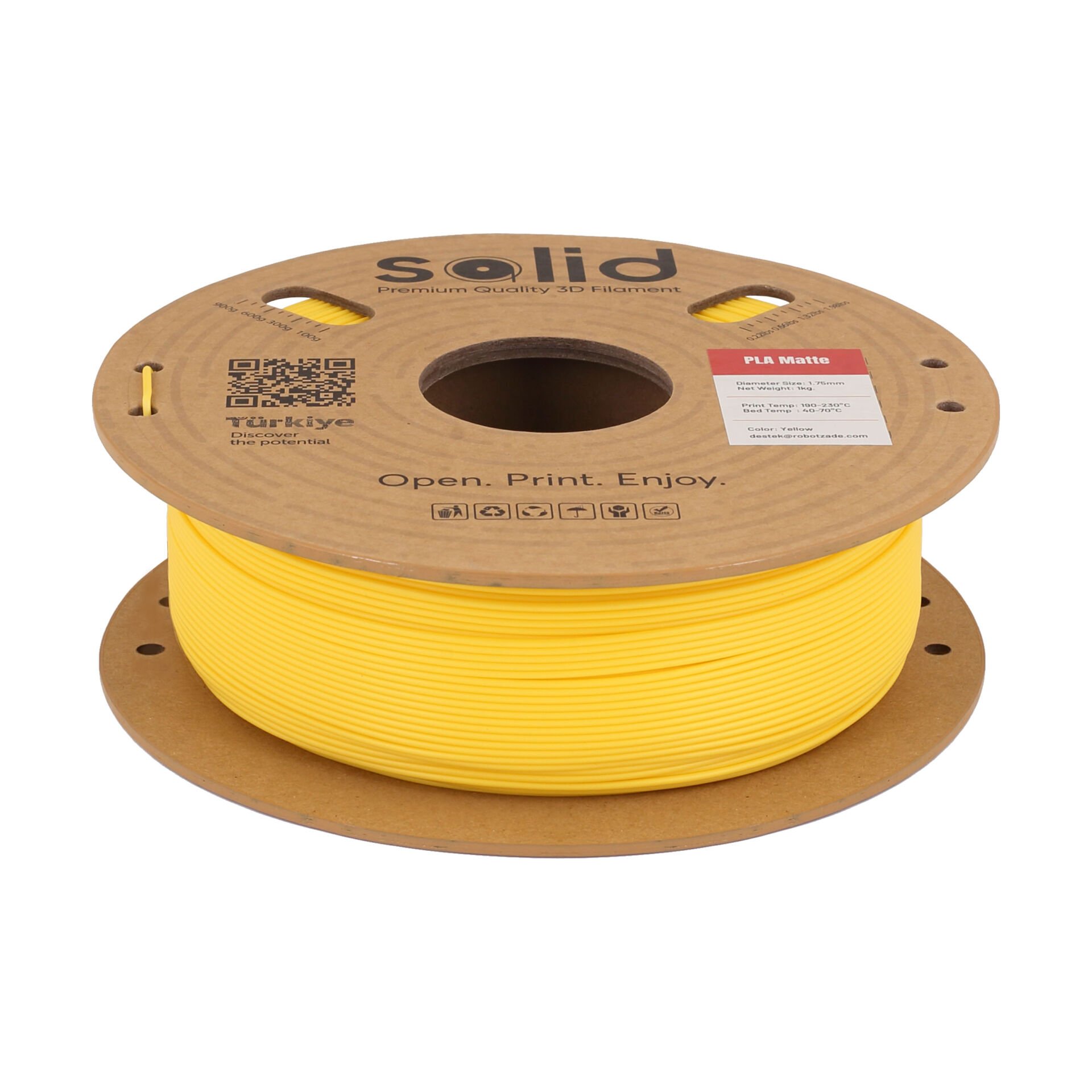 Solid PLA Matte Sarı Filament 1.75mm - 1Kg