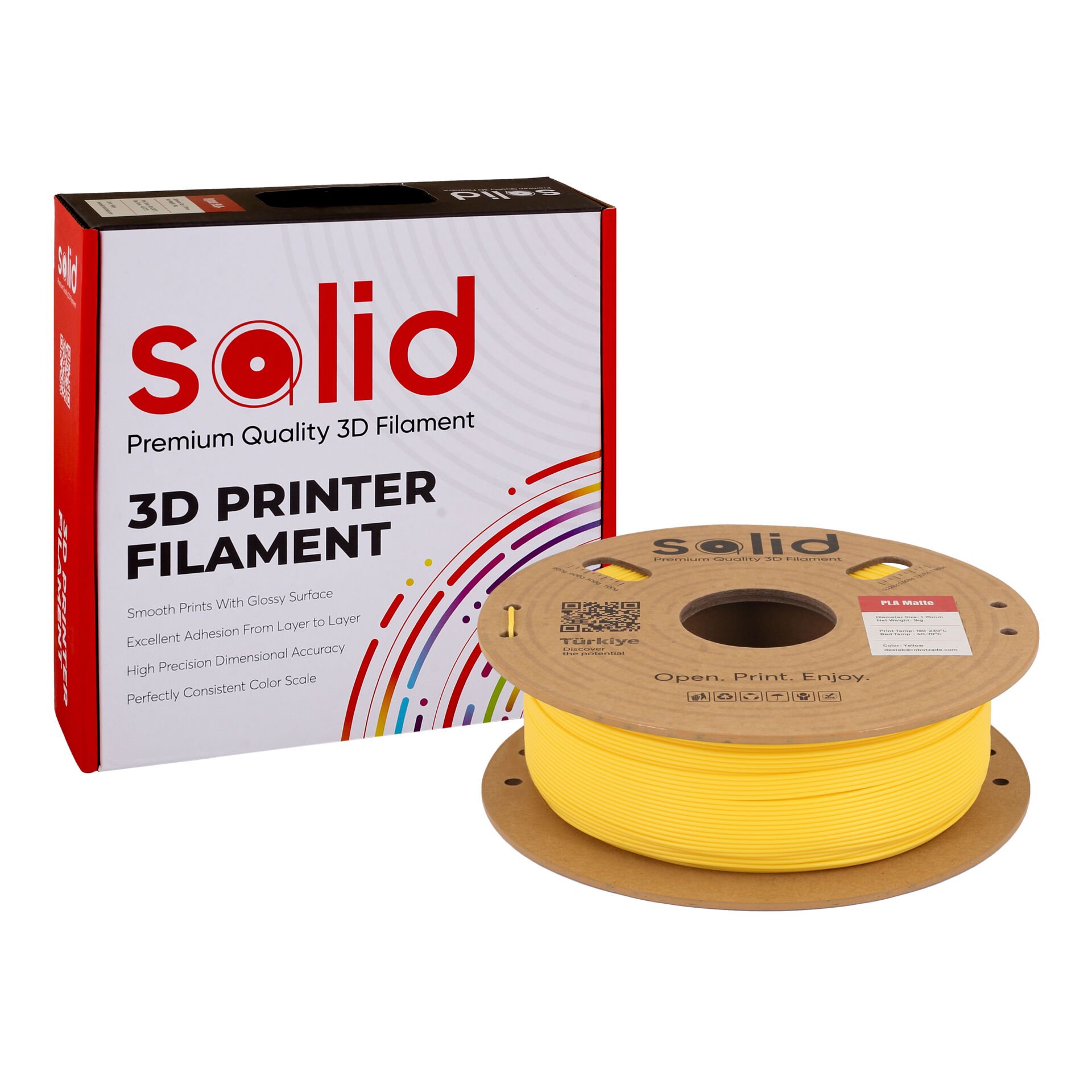 Solid PLA Matte Sarı Filament 1.75mm - 1Kg