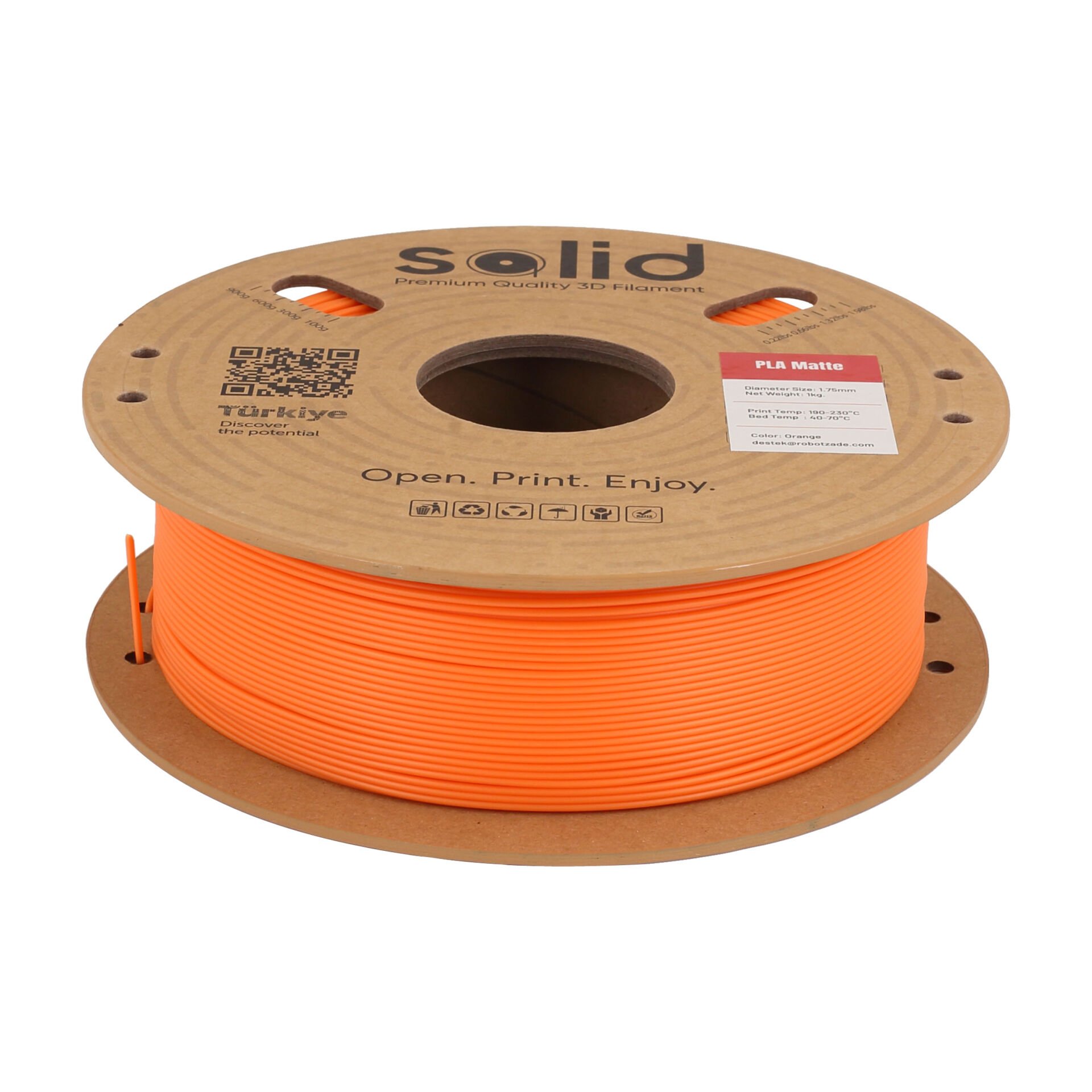 Solid PLA Matte Turuncu Filament 1.75mm - 1Kg
