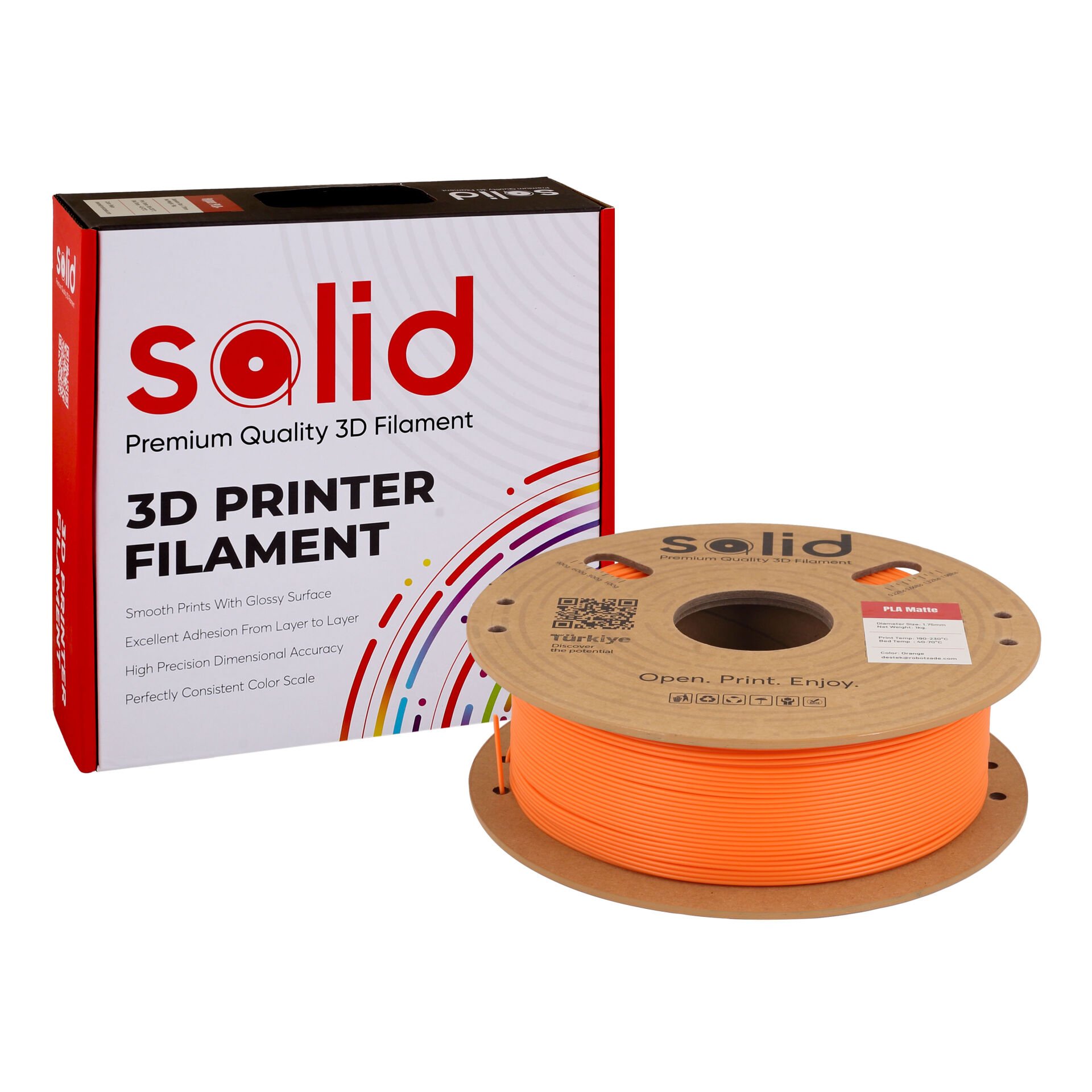Solid PLA Matte Turuncu Filament 1.75mm - 1Kg