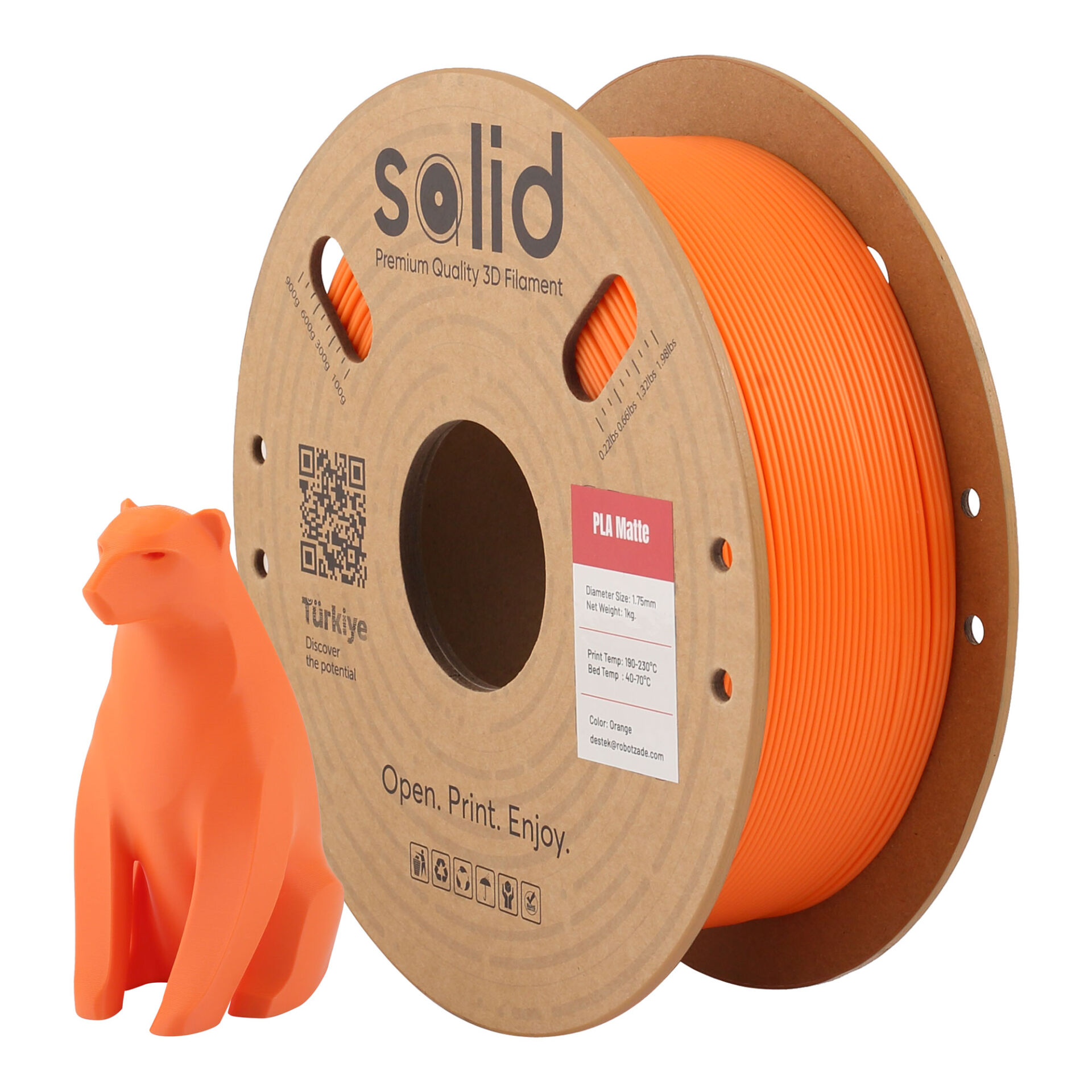 Solid PLA Matte Turuncu Filament 1.75mm - 1Kg