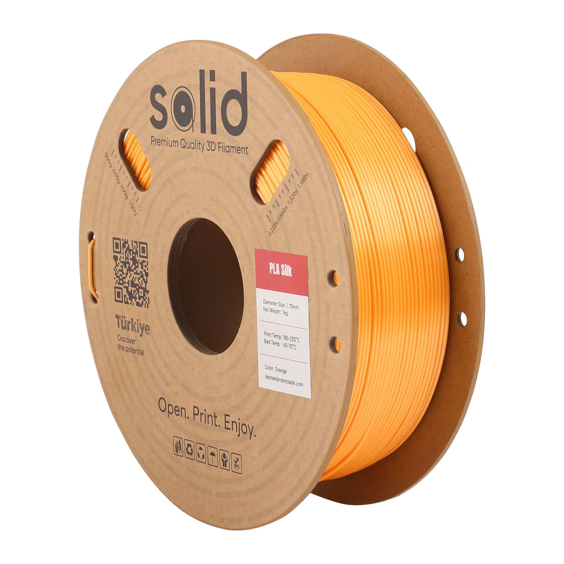 Solid Turuncu Silk PLA Filament 1.75mm - 1Kg
