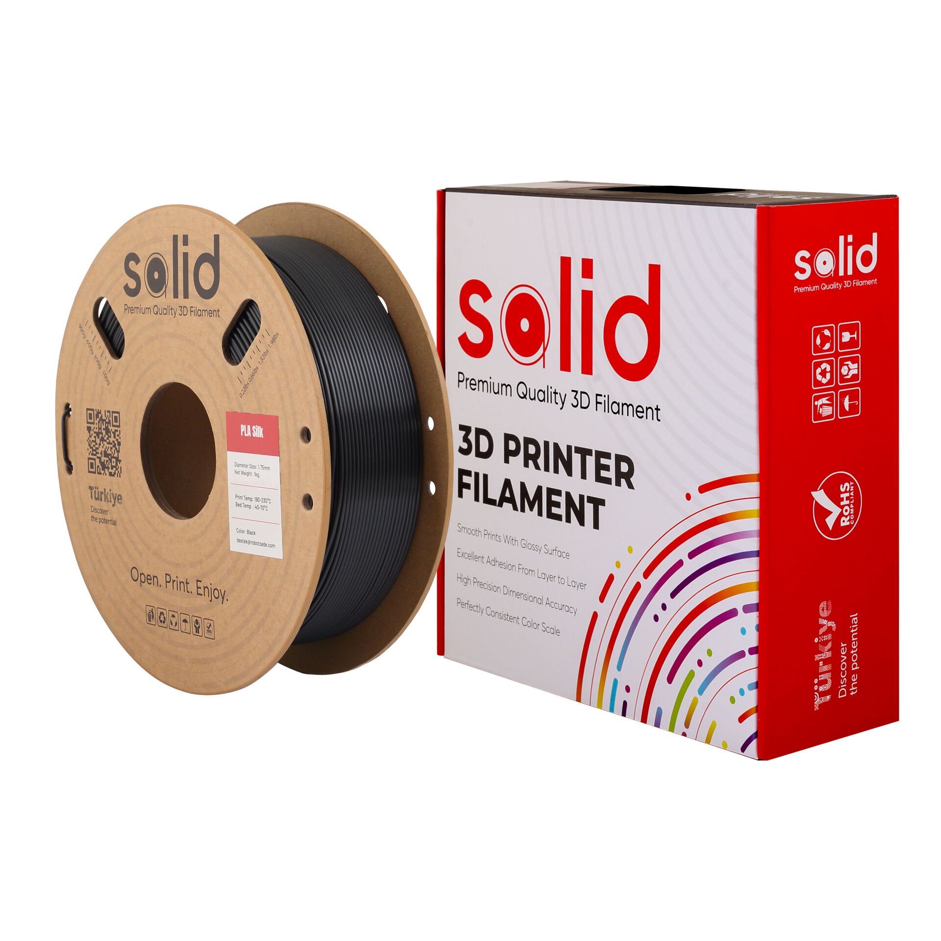 Solid Siyah Silk PLA Filament 1.75mm - 1Kg