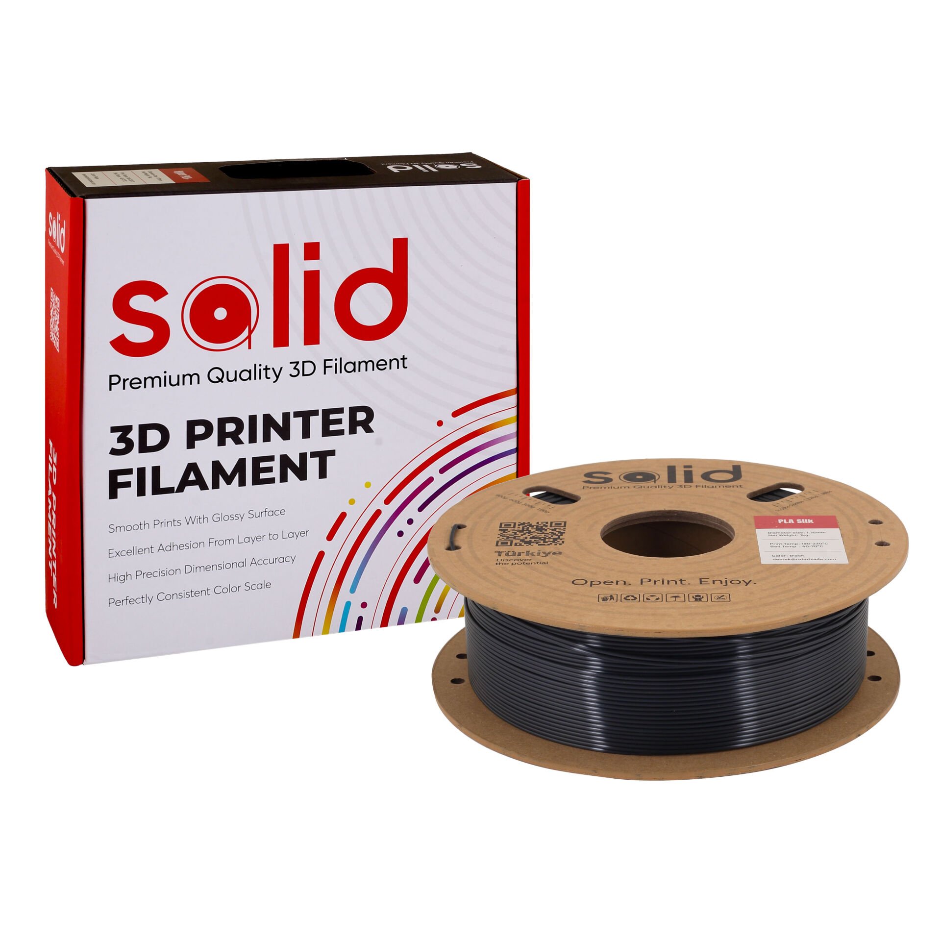Solid Siyah Silk PLA Filament 1.75mm - 1Kg