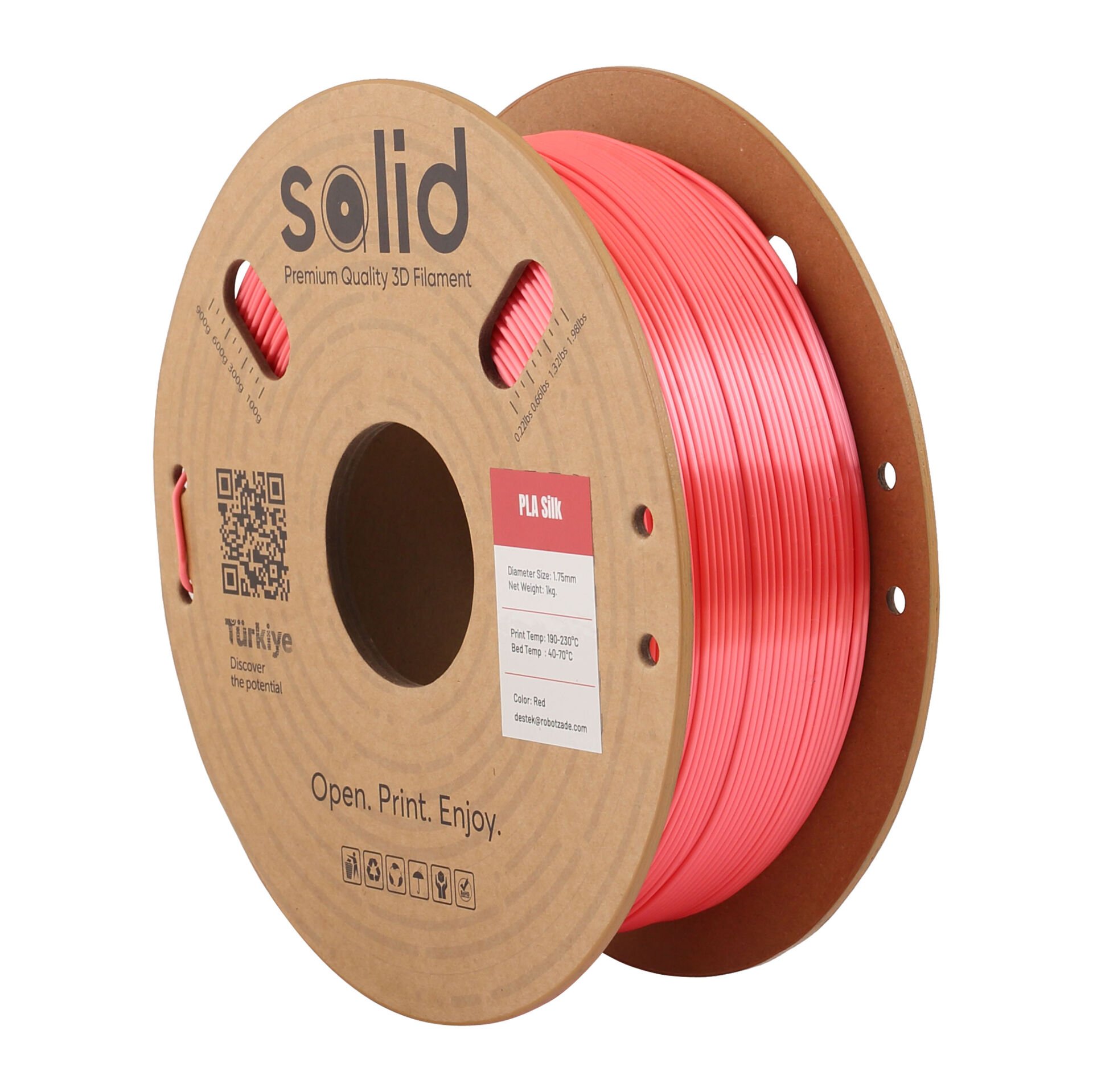 Solid Kırmızı Silk PLA Filament 1.75mm - 1Kg