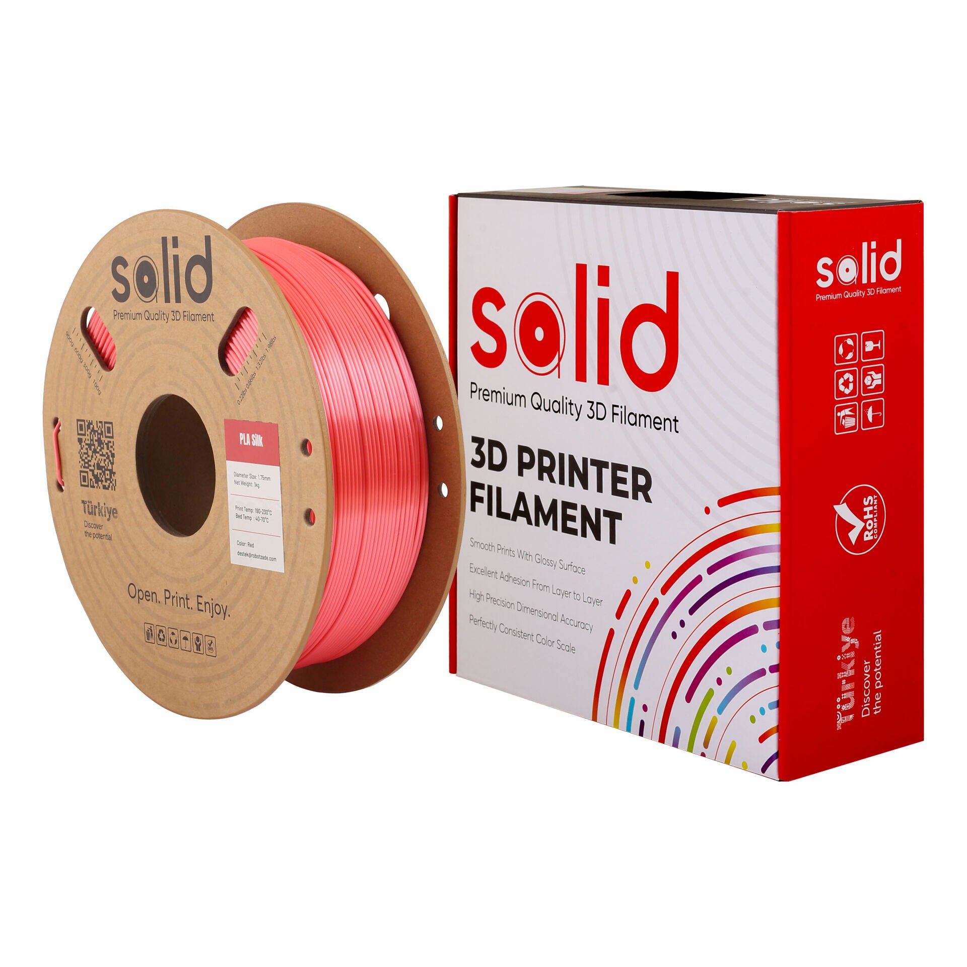 Solid Kırmızı Silk PLA Filament 1.75mm - 1Kg