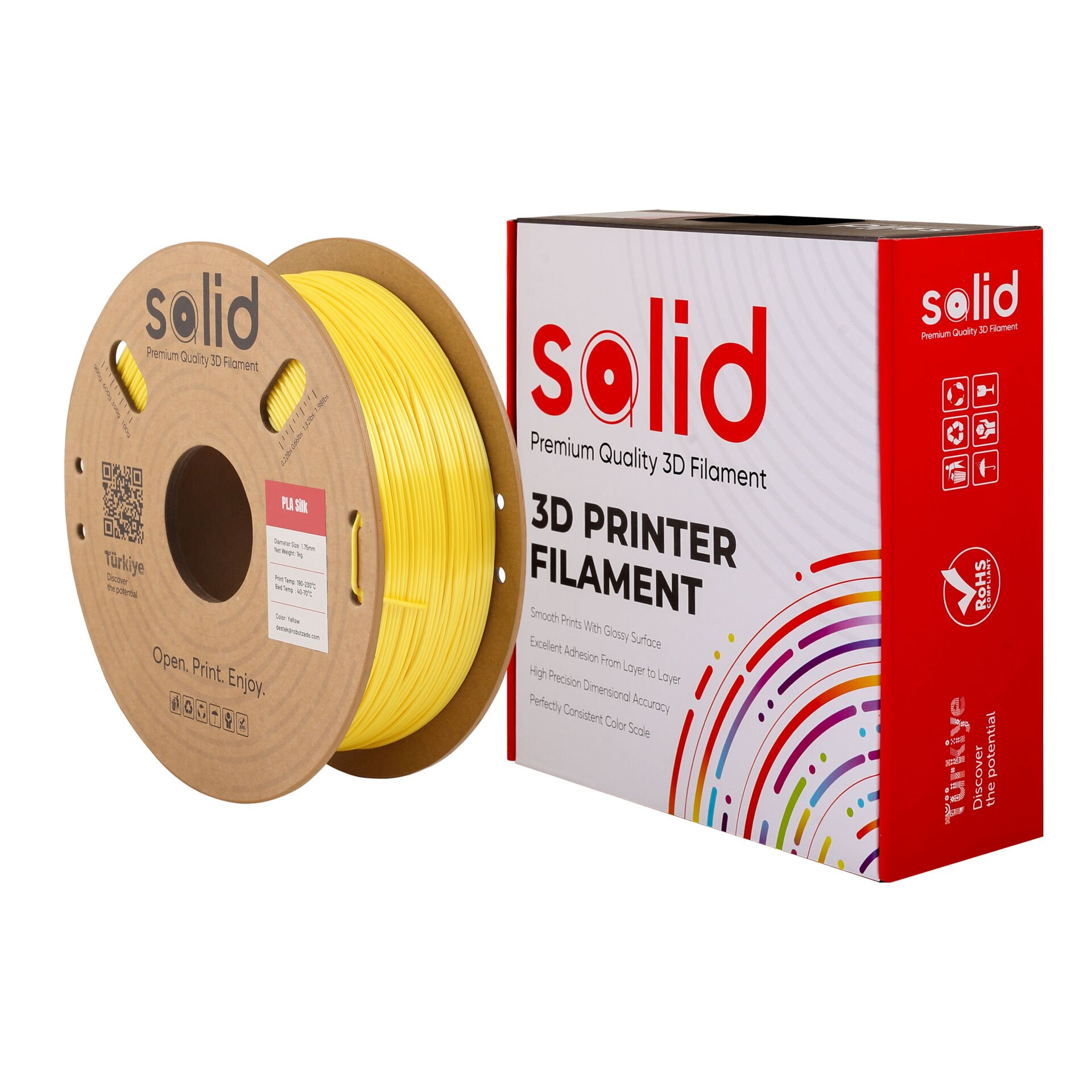 Solid Sarı Silk PLA Filament 1.75mm - 1Kg