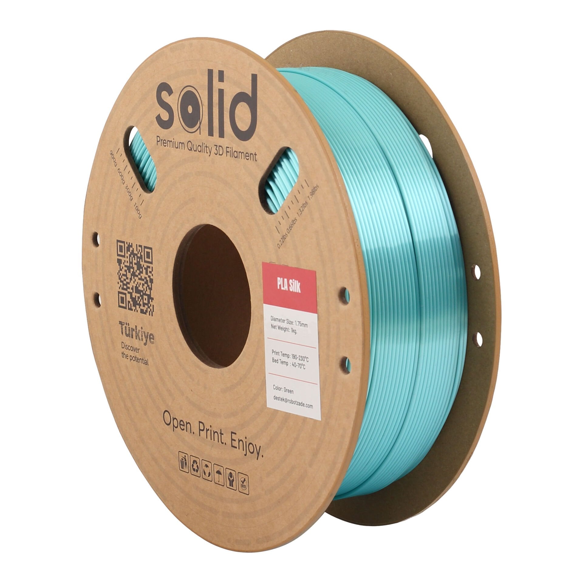 Solid Yeşil Silk PLA Filament 1.75mm - 1Kg