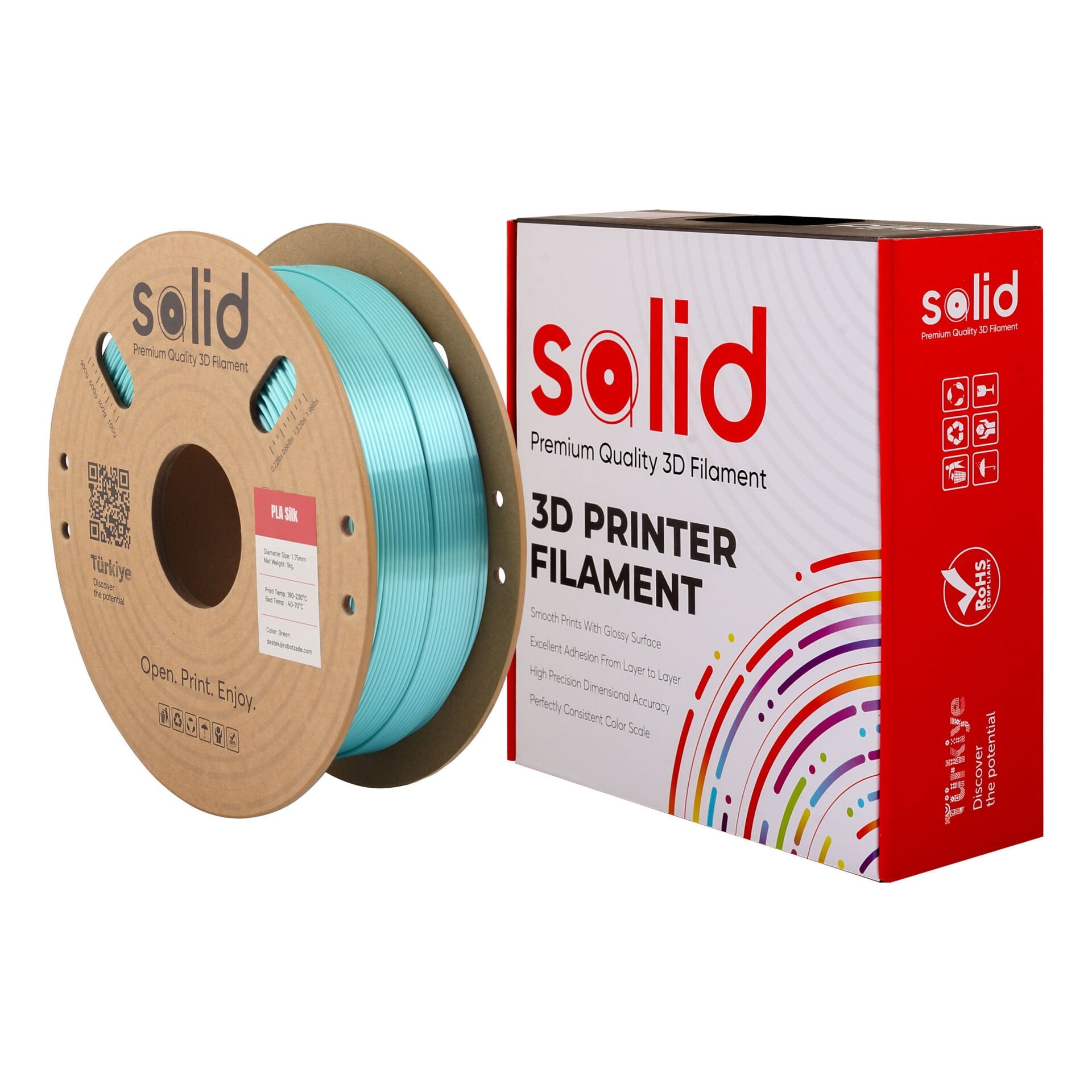 Solid Yeşil Silk PLA Filament 1.75mm - 1Kg