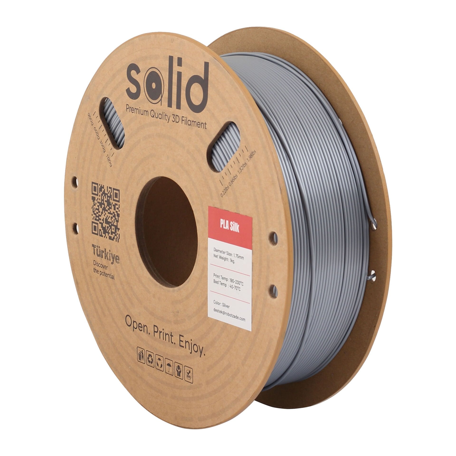 Solid Gümüş Silk PLA Filament 1.75mm - 1Kg