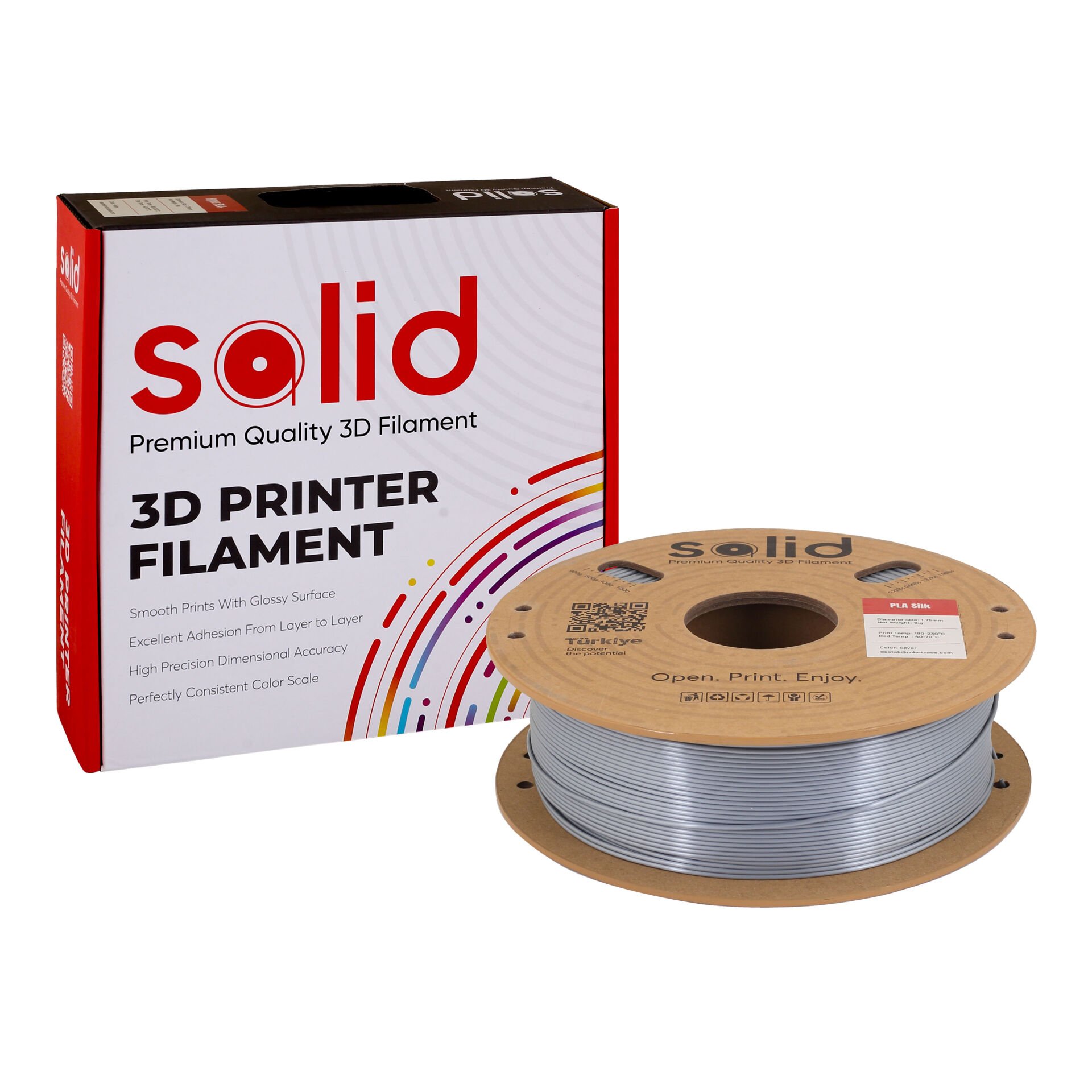 Solid Gümüş Silk PLA Filament 1.75mm - 1Kg