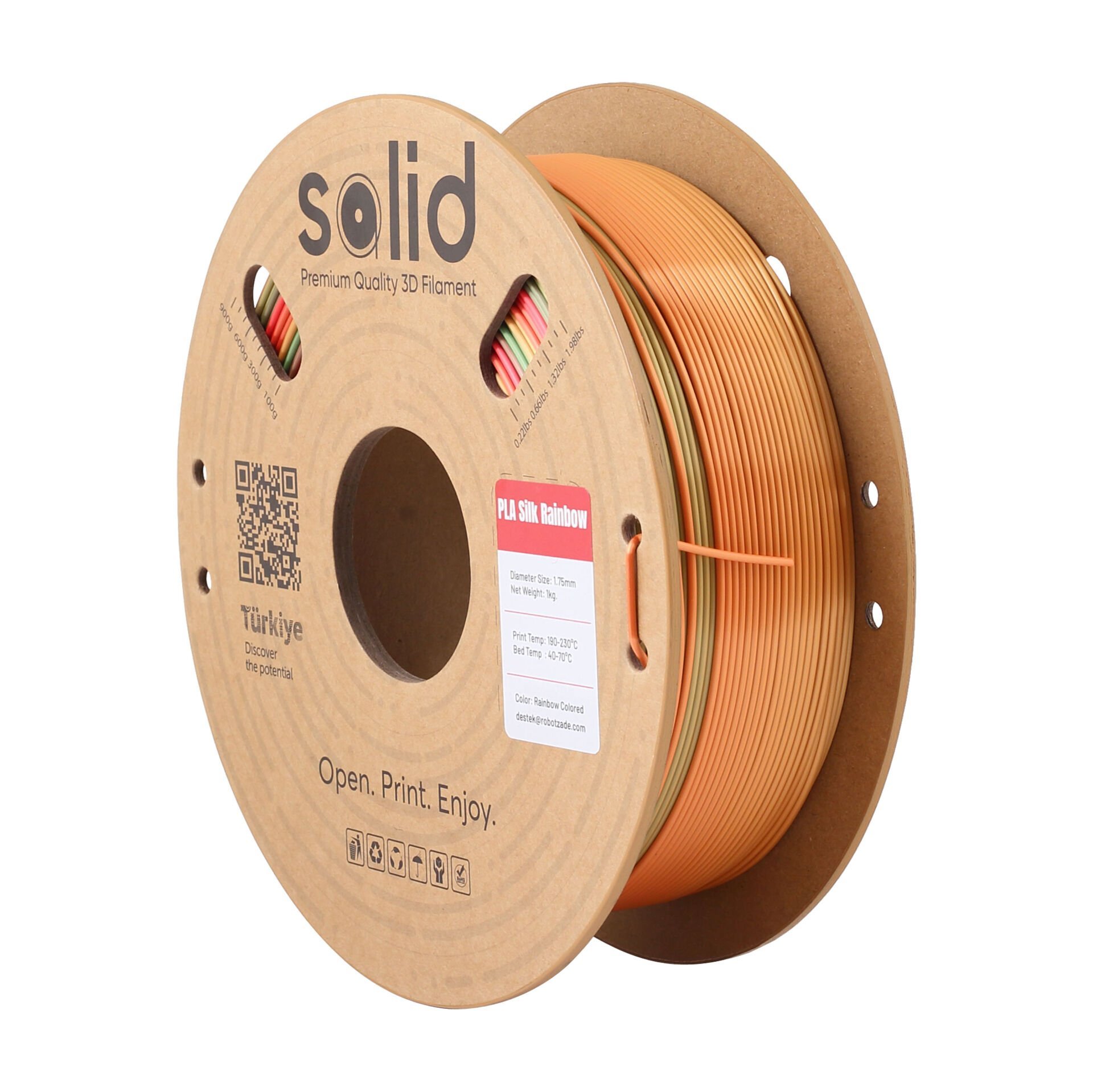 Solid Silk Rainbow PLA Filament 1.75mm - 1Kg