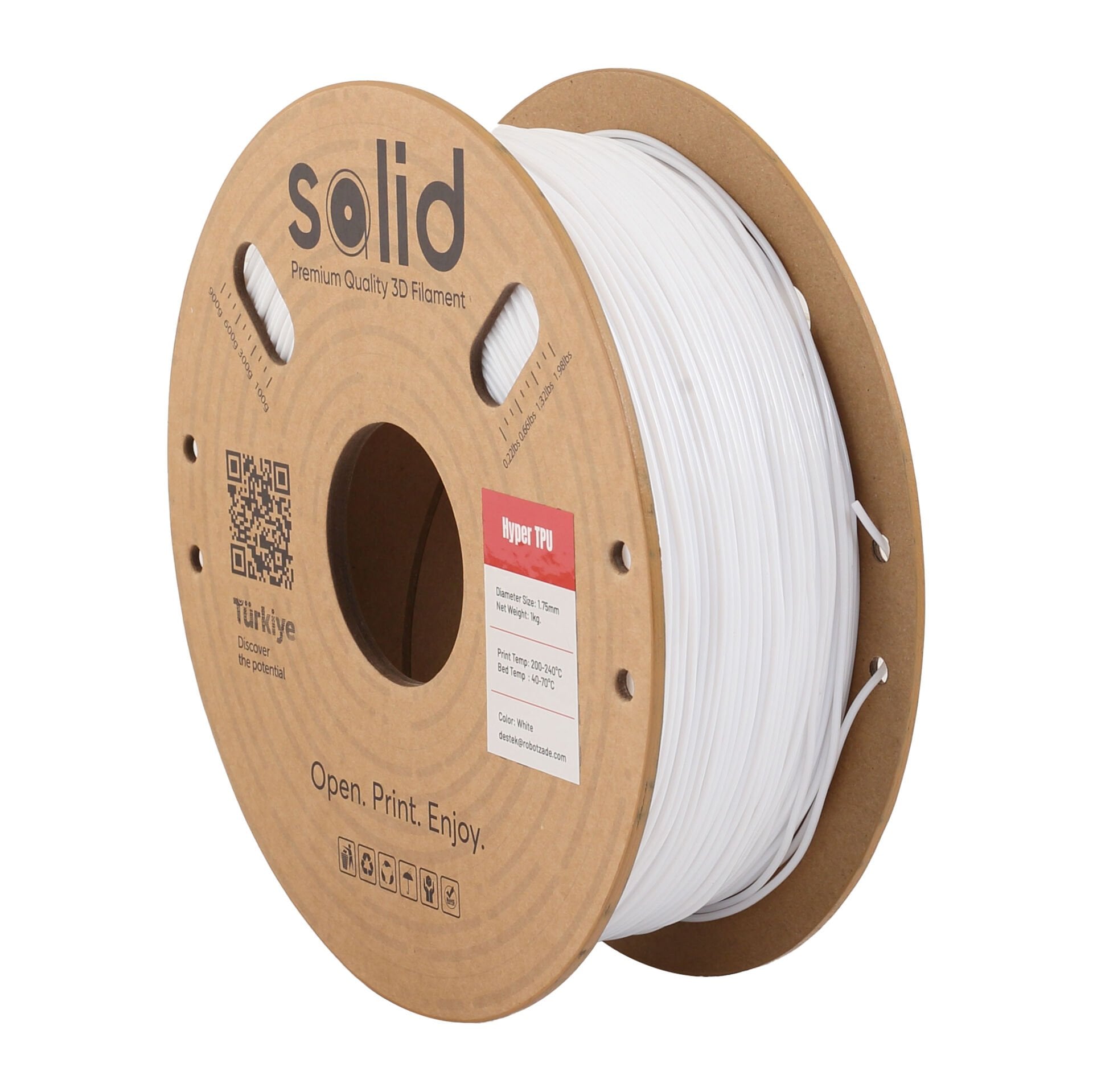 Solid PLA Hyper TPU Flex Beyaz Filament 1.75mm - 1Kg