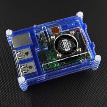 Raspberry Pi B+/2/3 Mavi + Şeffaf Pleksi Fan Uyumlu Kutu