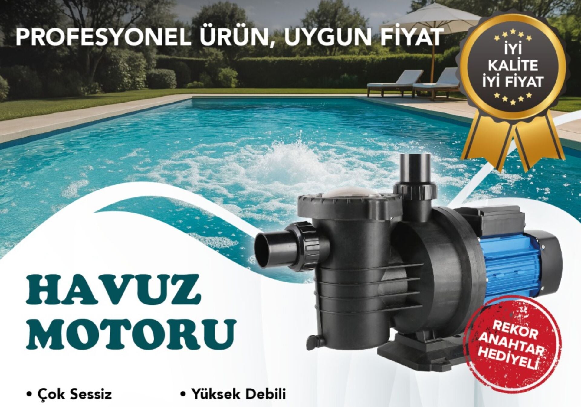 Havuz Pompası 1.5HP 220V - Sessiz Kendinden Emişli Havuz Motoru