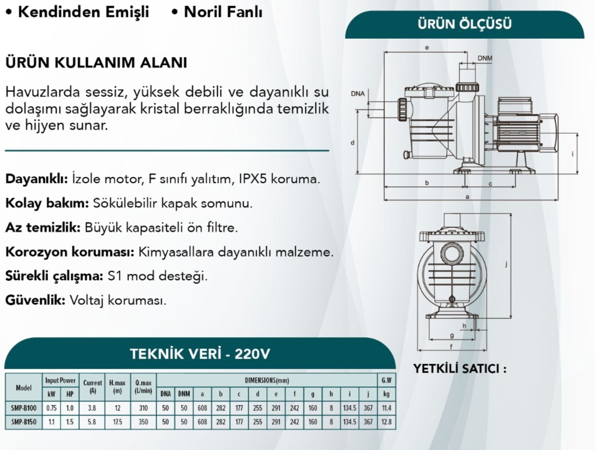 Havuz Pompası 1 HP 220V - Sessiz Kendinden Emişli Havuz Motoru