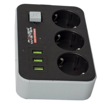 Akım Korumalı 3'lü Priz 1.8Metre - 3'lü USB Çıkışlı
