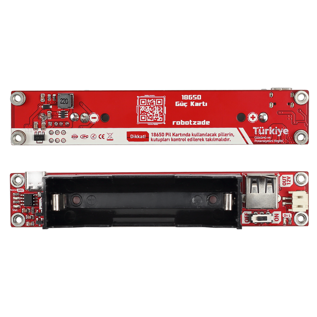 18650 Tekli Güç Kartı Voltaj Yükseltici Şarj Modülü 12V 2A