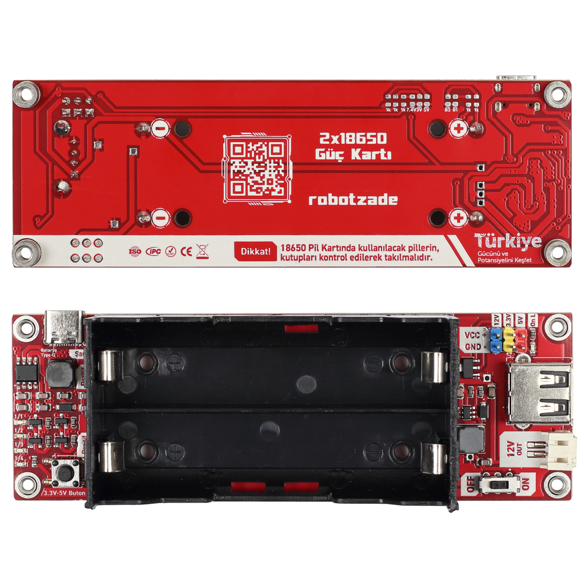 18650 Çiftli Güç Kartı Voltaj Yükseltici Şarj Modülü 12V 2A