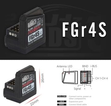Flysky FGR4S V2 2.4GHz 4 Kanal RC Alıcı – AFHDS 3, i-BUS / PPM Destekli