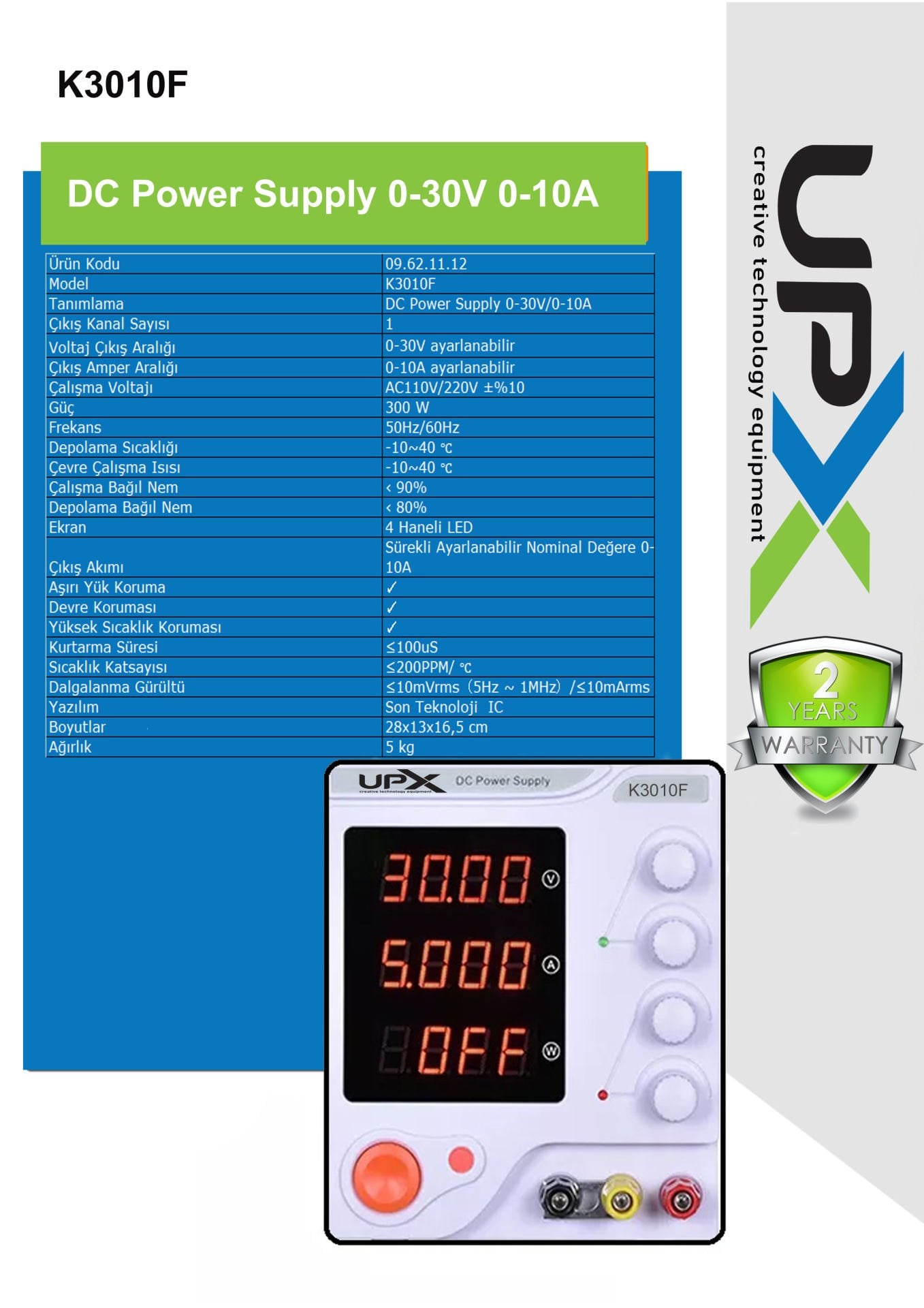 UPX K3010F Ayarlanabilir DC Güç Kaynağı 0-30V 0- 10A