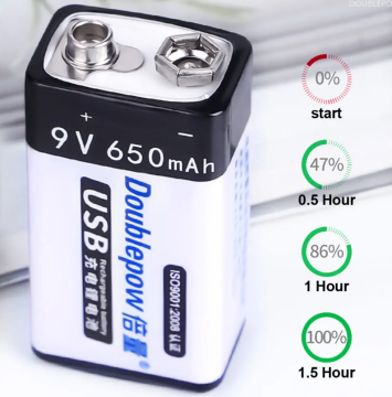 9V 650mAh Usb Şarjlı Li-ion Robot Pili