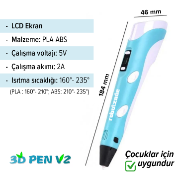 3D Kalem ve Filament Seti 3DPen V2 - Adaptör Dahil