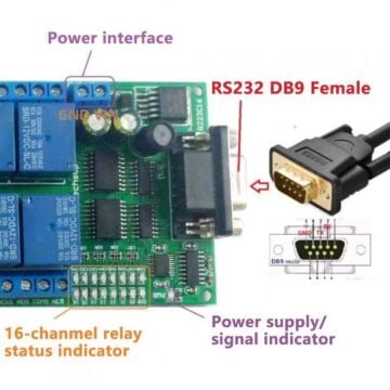 R223C16 12V 16 Kanal RS232 Röle Modülü