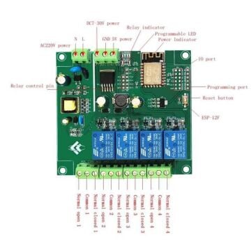 ESP8266 ESP-12F AC 90-250v / DC 7-30V 4 Kanal Wifi Röle Modülü