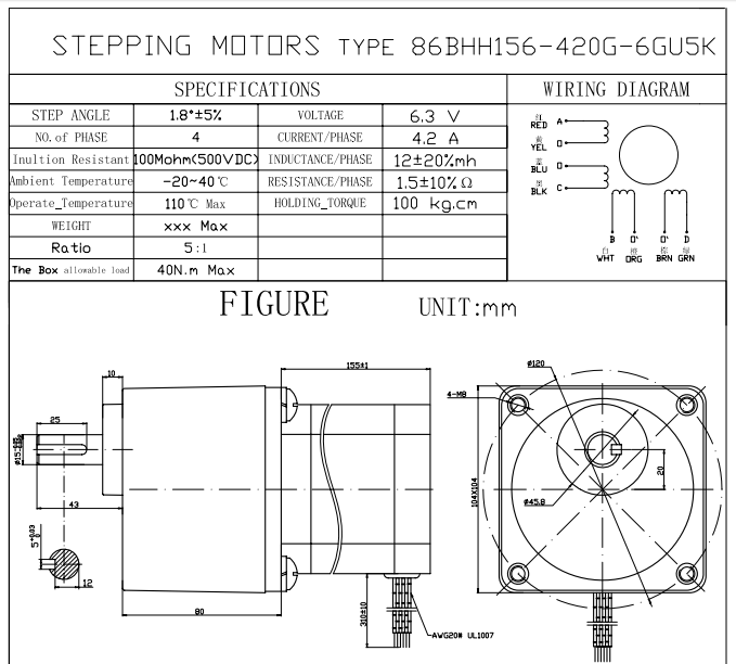 Redüktörlü Step Motor 86BHH156 | 4.2A 12Nm 1:5