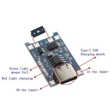 TP4056 Type-C 1S 3.7V LiPo, Li-ion Pil BMS Şarj Devresi