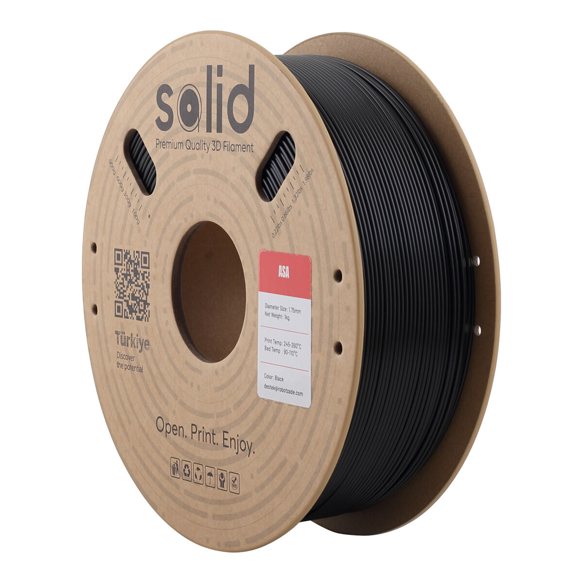 Solid ASA Siyah Filament 1.75mm - 1Kg
