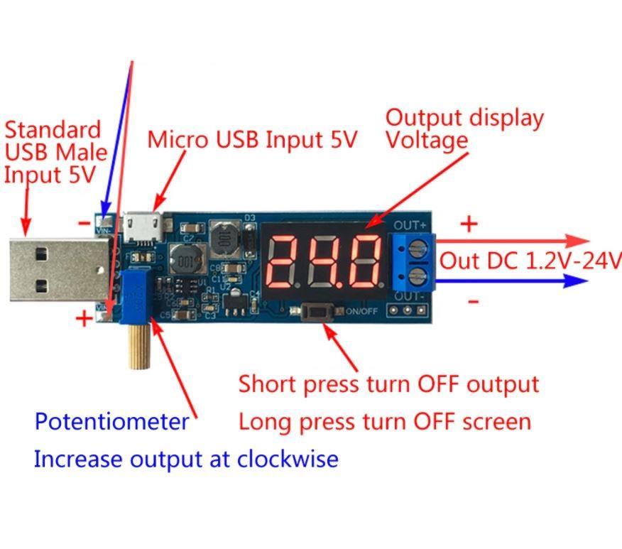USB Güçlendirici Voltaj Regülatörü (5V to 3.3V-24V)