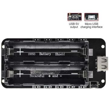 2'li Anahtarlı 18650 Lityum Pil Yuvası ve Şarj Modülü V8 Mikro USB