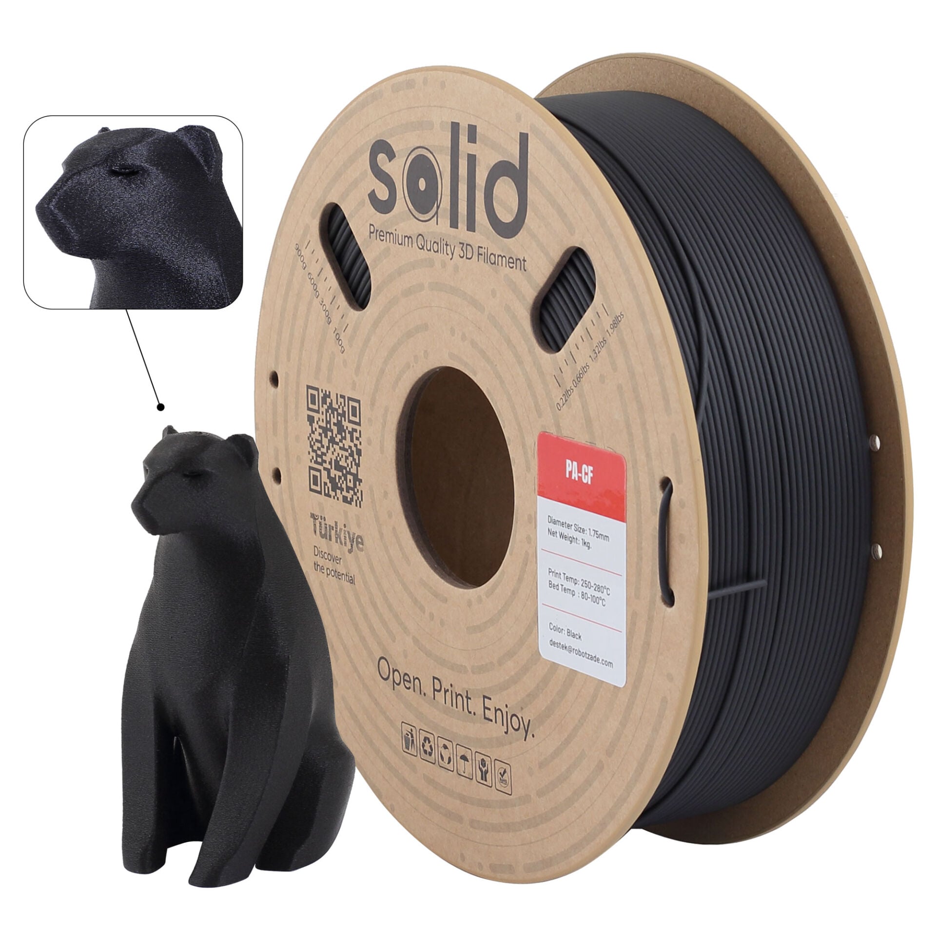 Solid PA-CF (Carbon Fiber) Siyah Filament - 1 Kg
